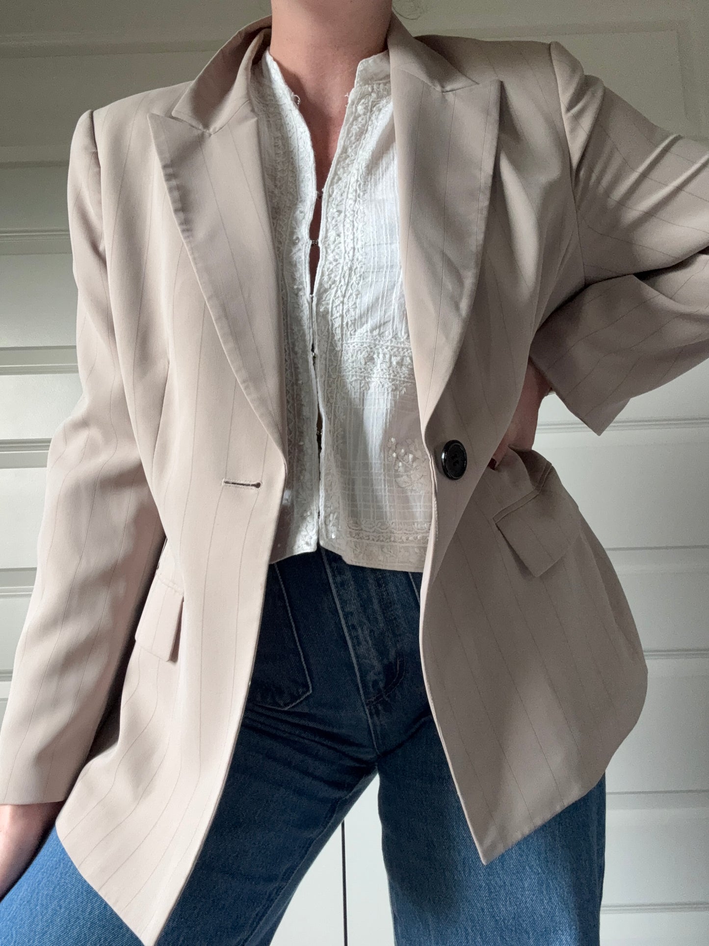 Beige Pinstripe Blazer