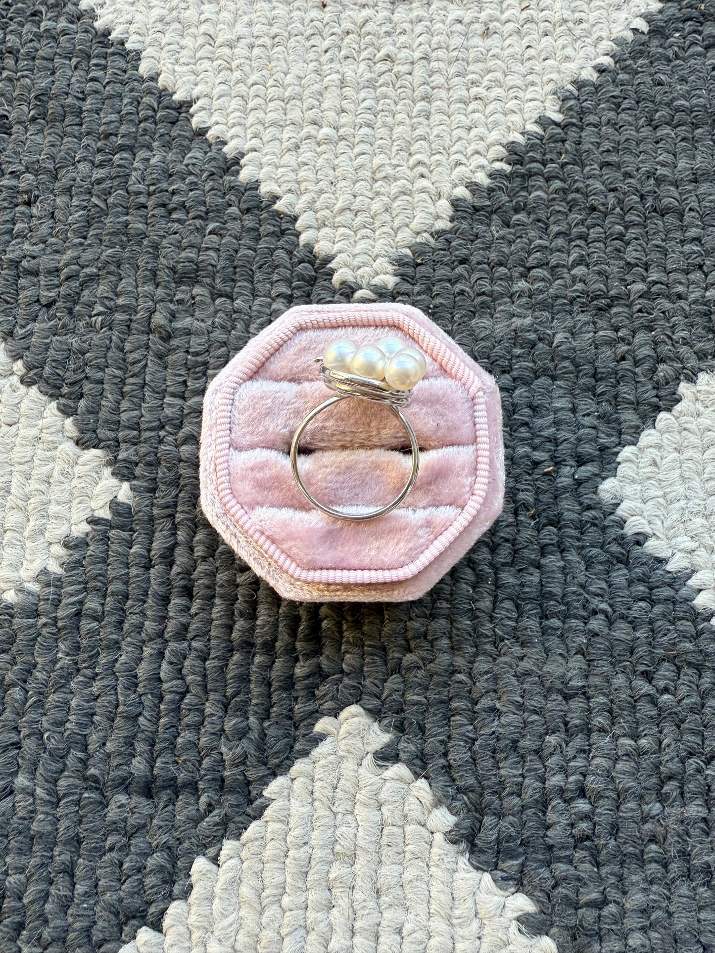 Sterling Floral Pearl Ring (7-9)