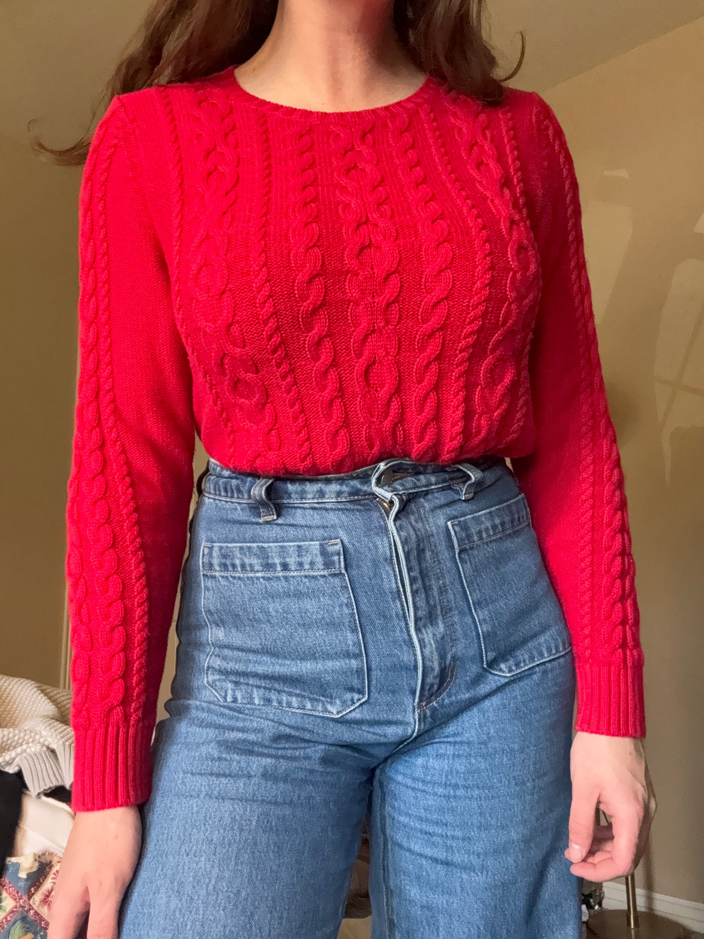 Red Cable Knit Sweater