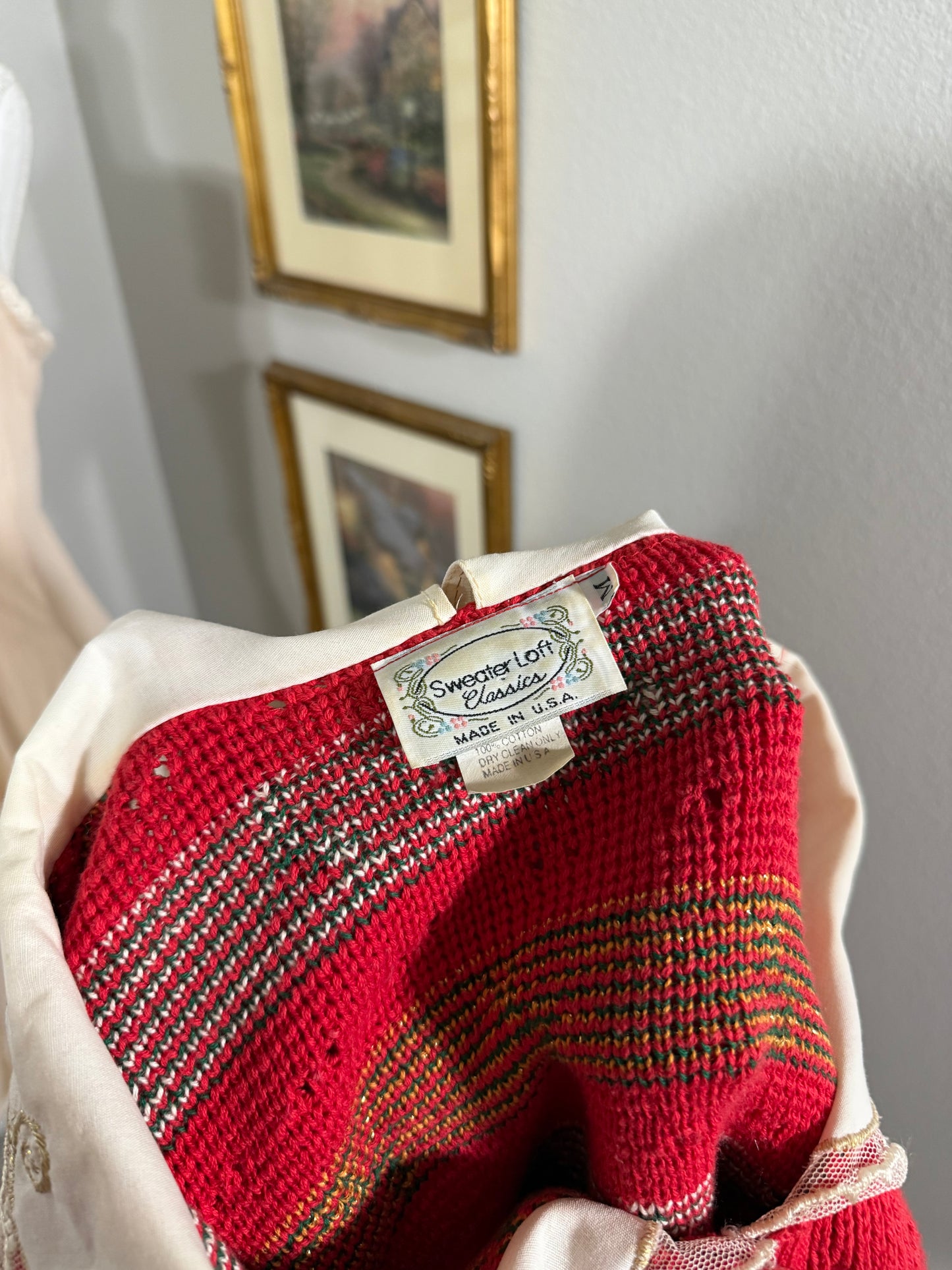 Vintage Red Collared Floral Sweater