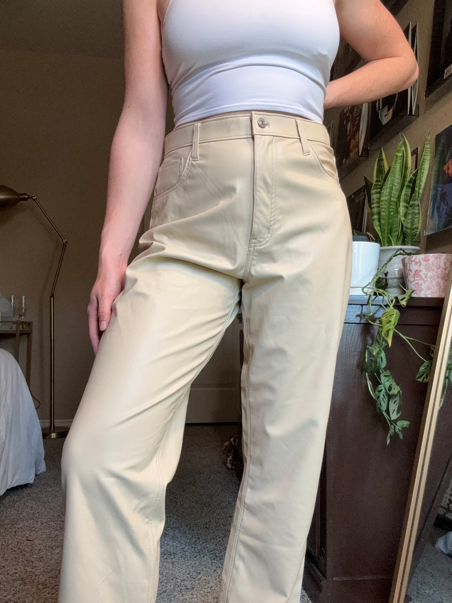 Cream Leather Pants