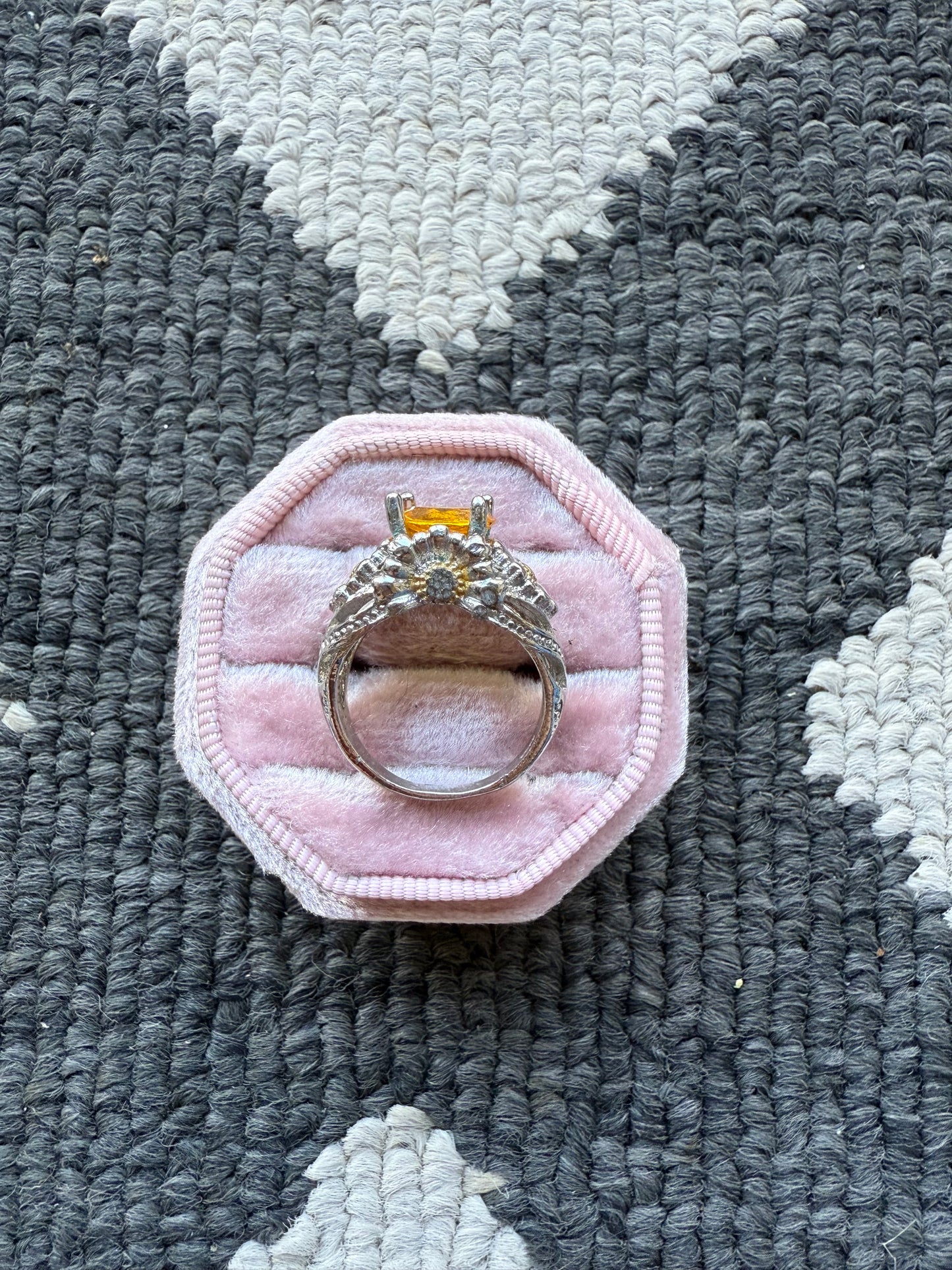 Sterling Orange Floral Ring (6.5)