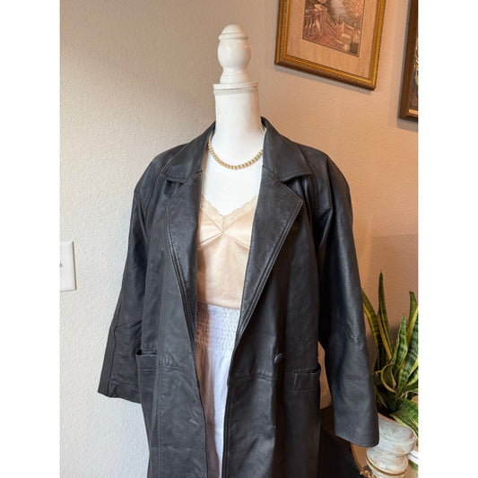 Black 100% Leather Trench Coat