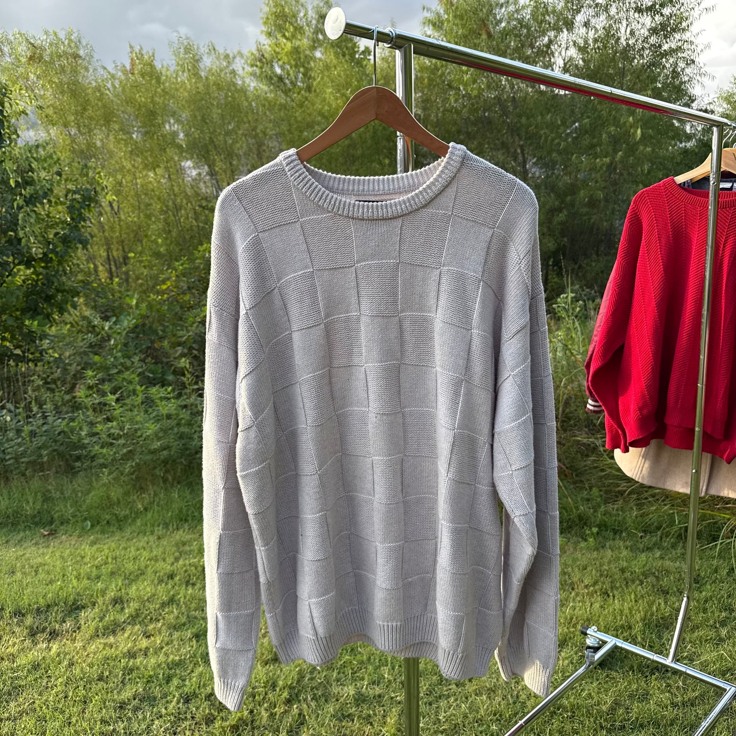 Cream Checkered Sweater