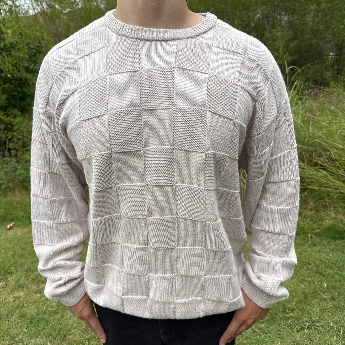 Cream Checkered Sweater