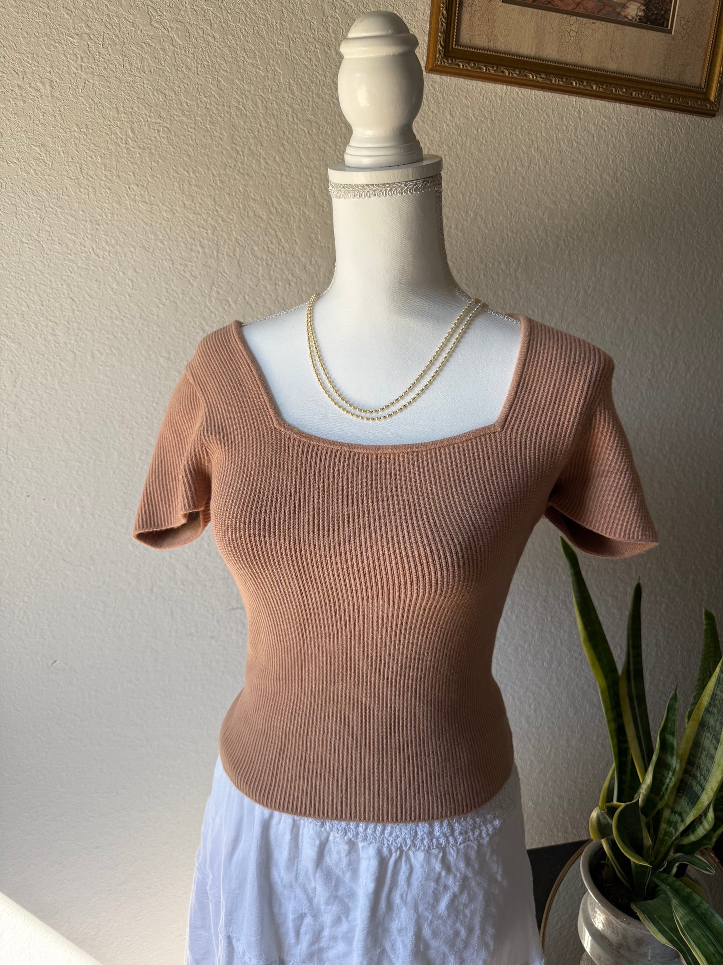 M - Brown Ribbed Top