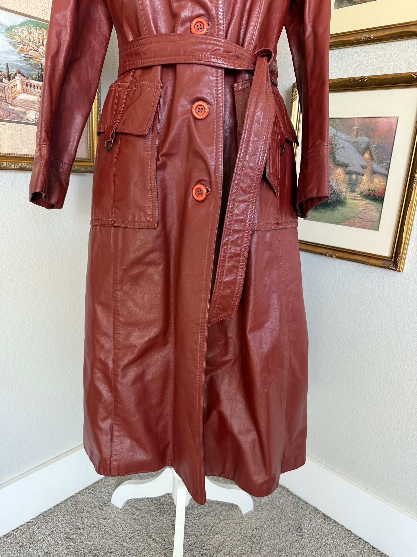 Red Leather Trench Coat