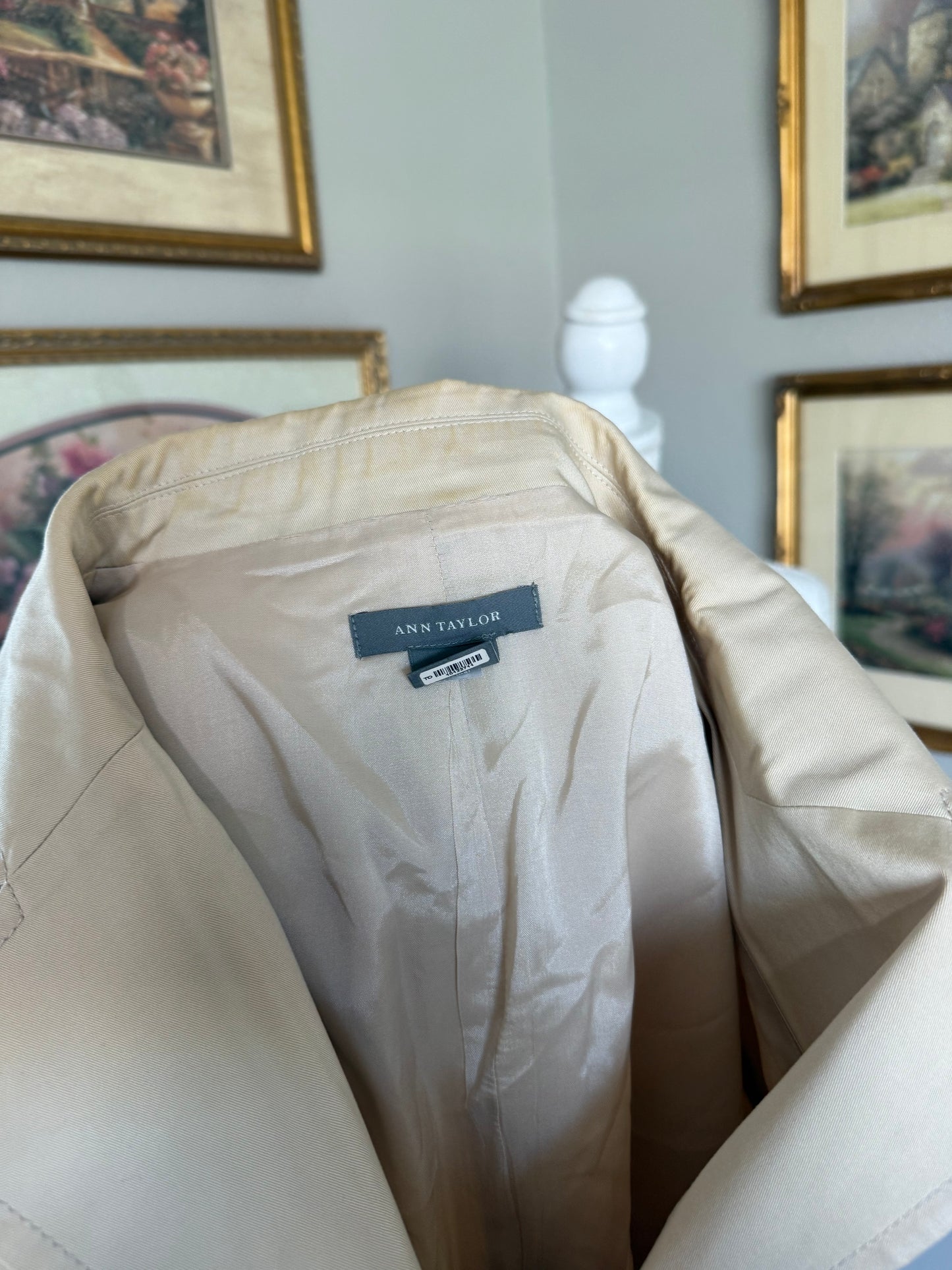 Beige Buttoned Pleated Jacket