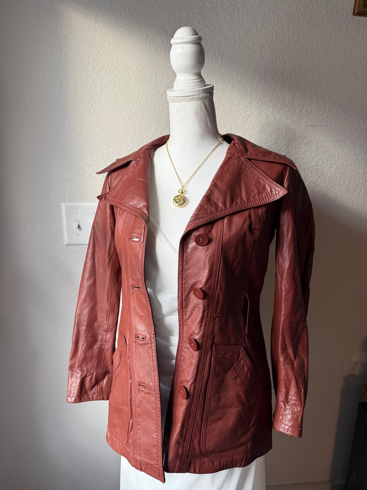 70s Rust Leather Coat