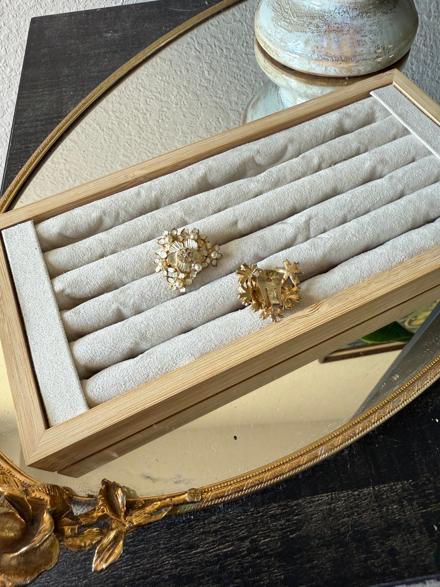 Floral Pearl Clip-On Earrings