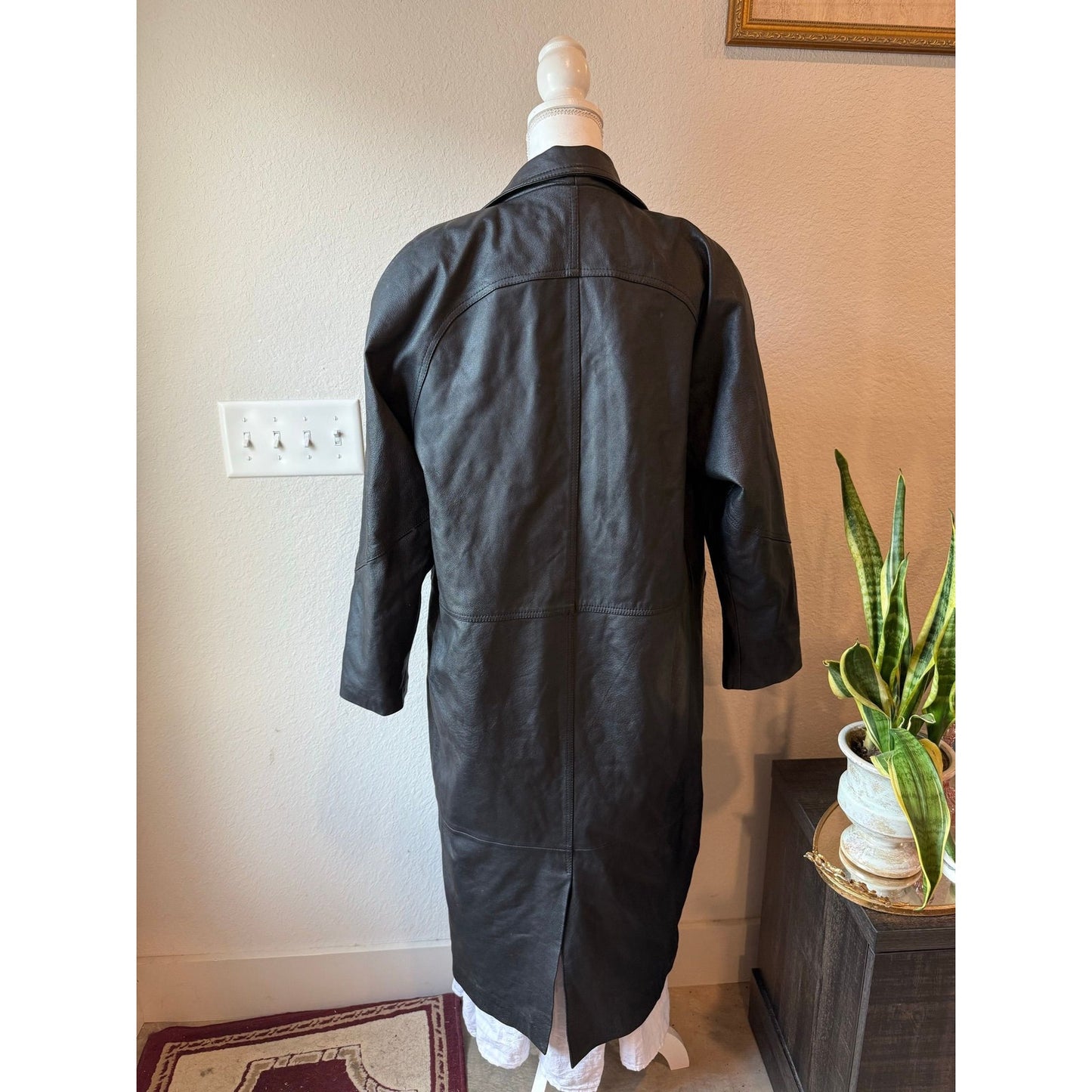 Black 100% Leather Trench Coat