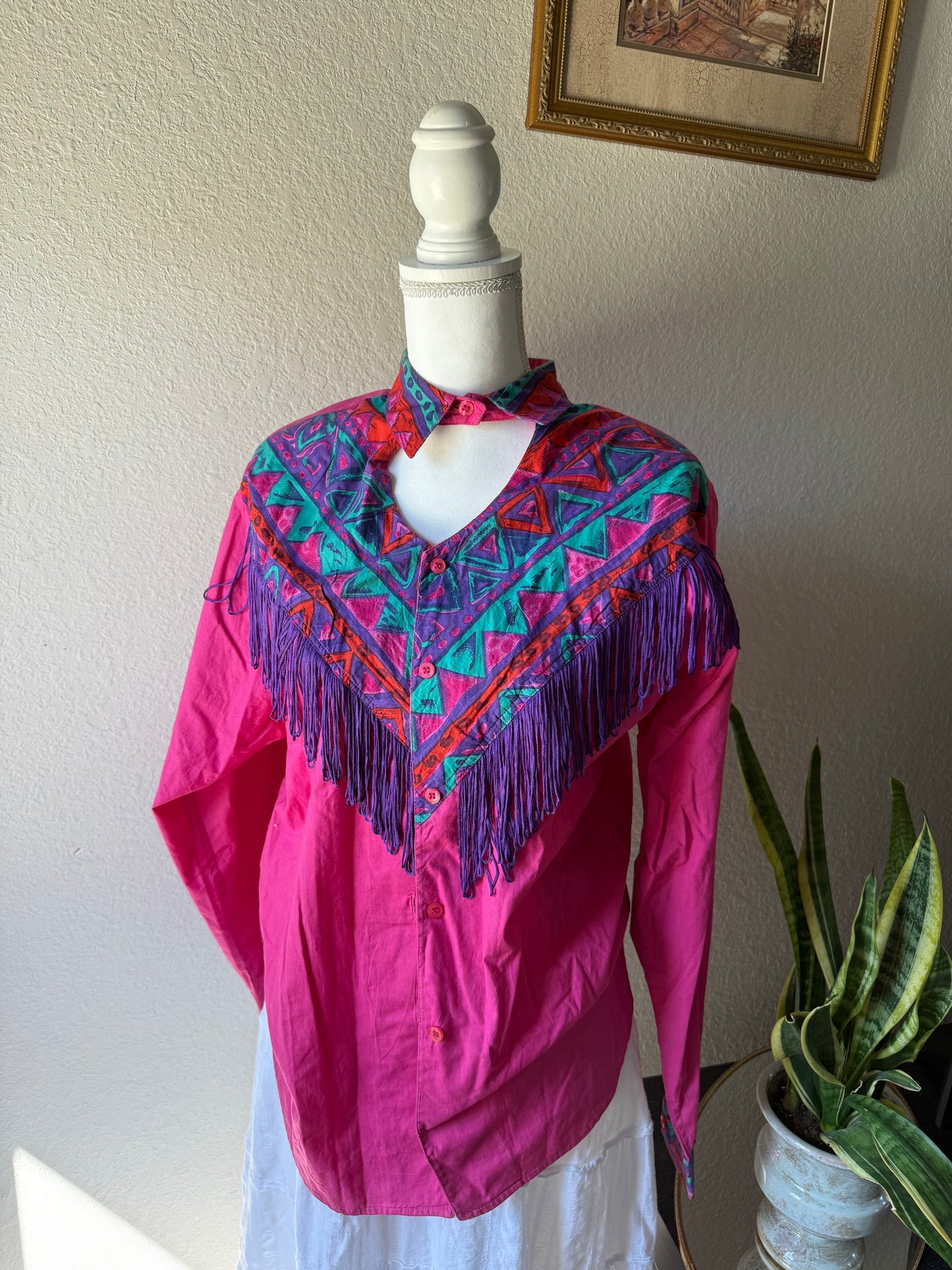 M - Pink Western Button Up