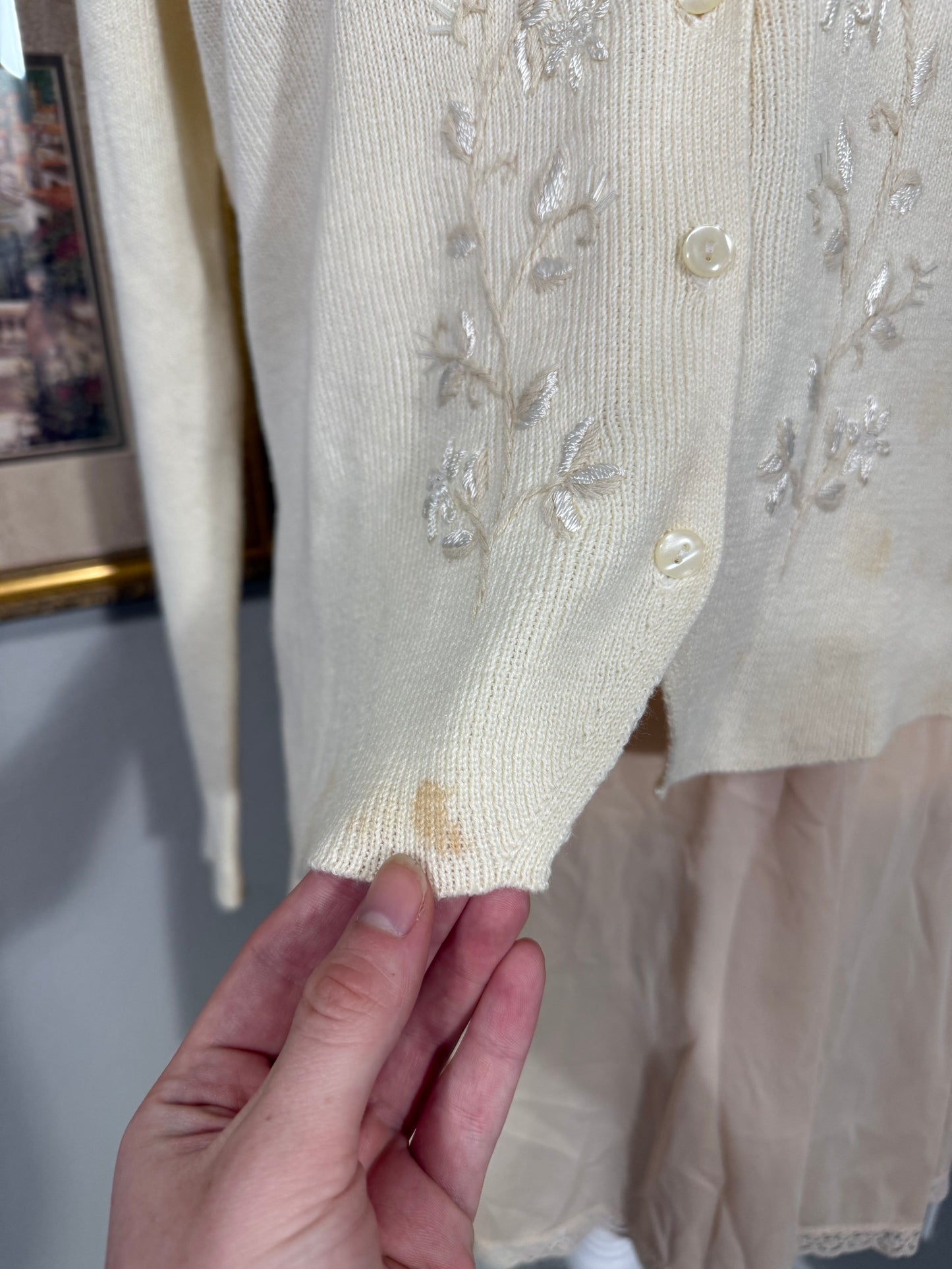 Cream Floral Embroidered Sweater