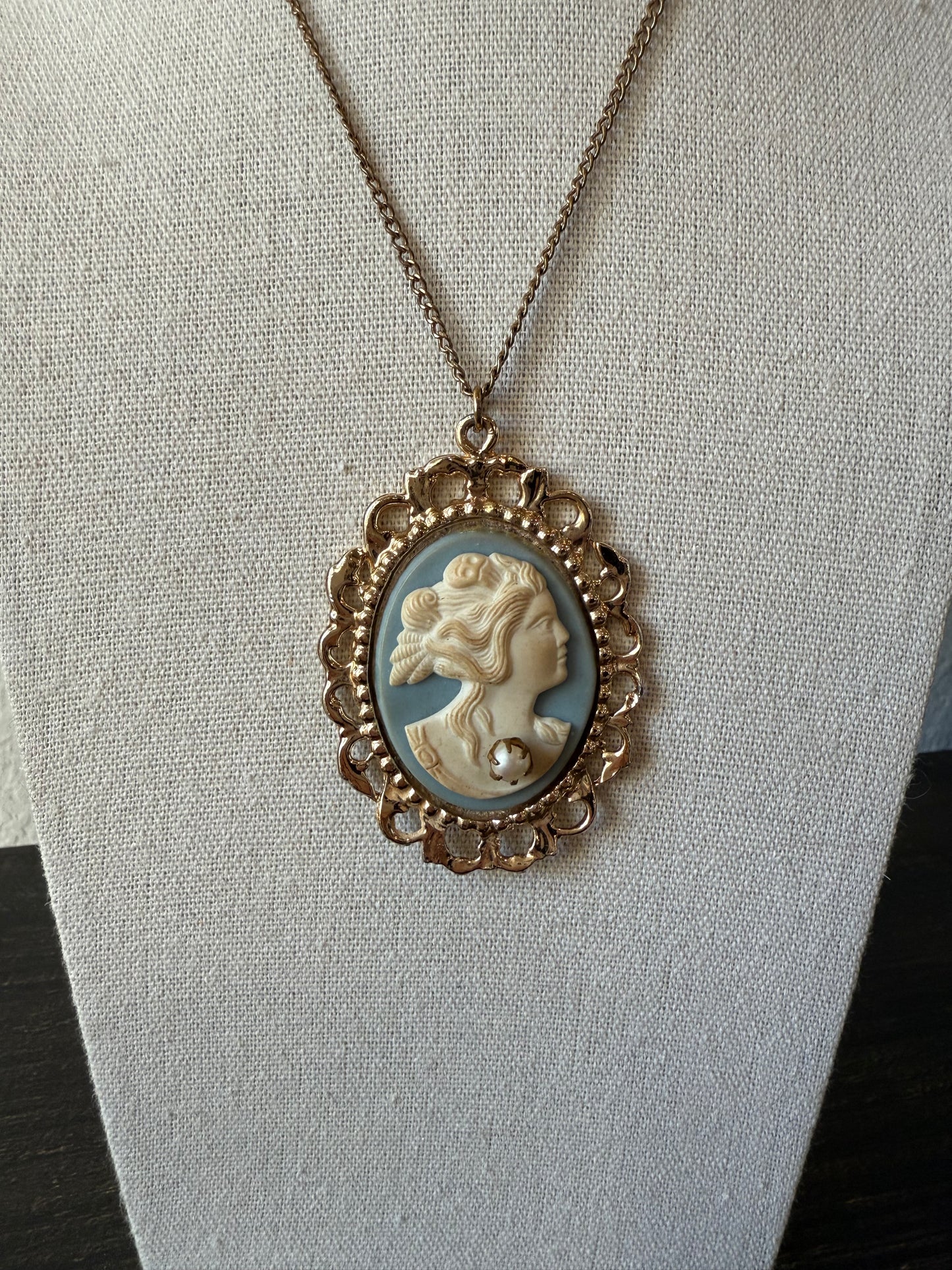 Light Blue Cameo Necklace