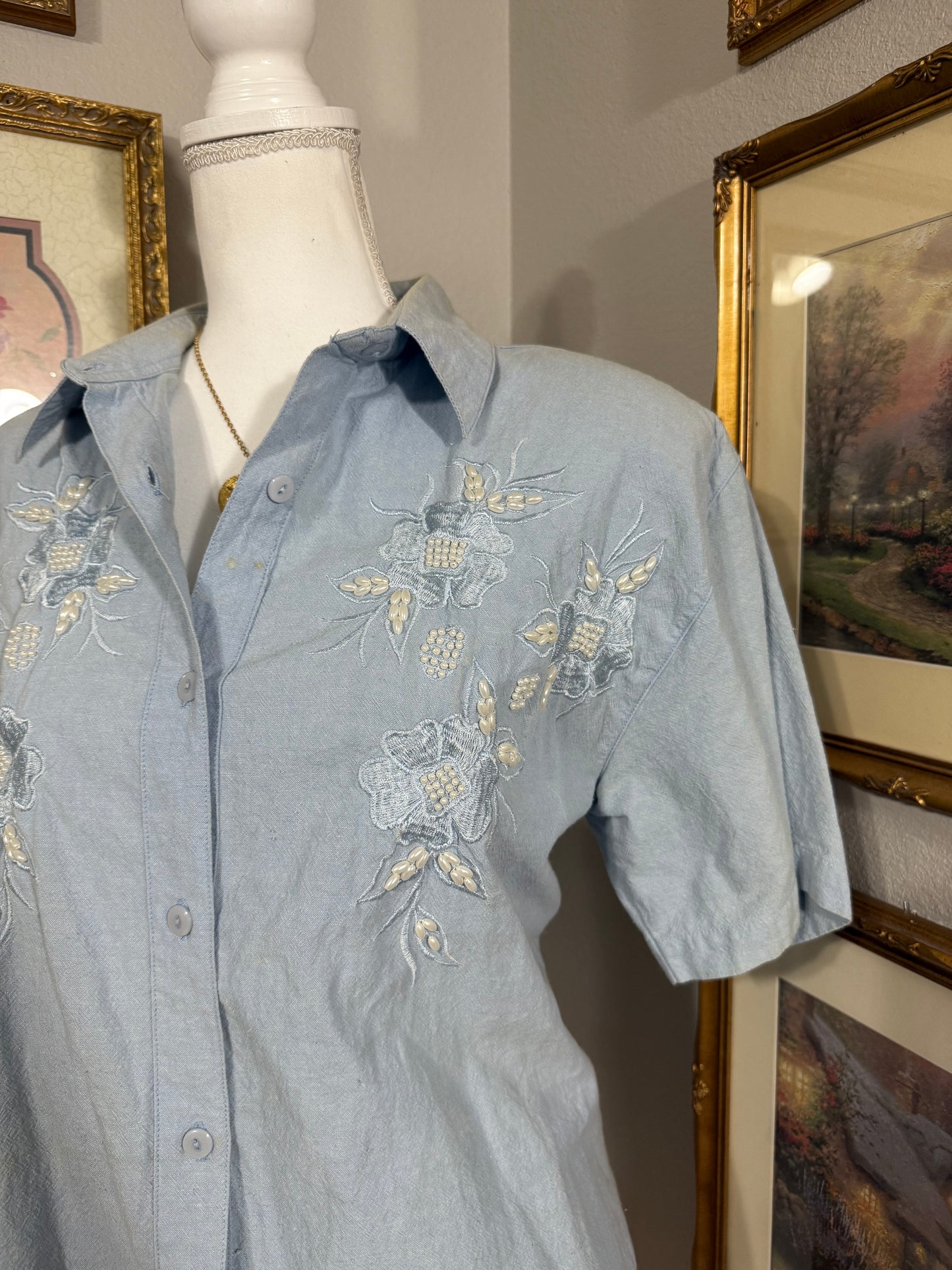 Pearl Beaded Denim Shirt