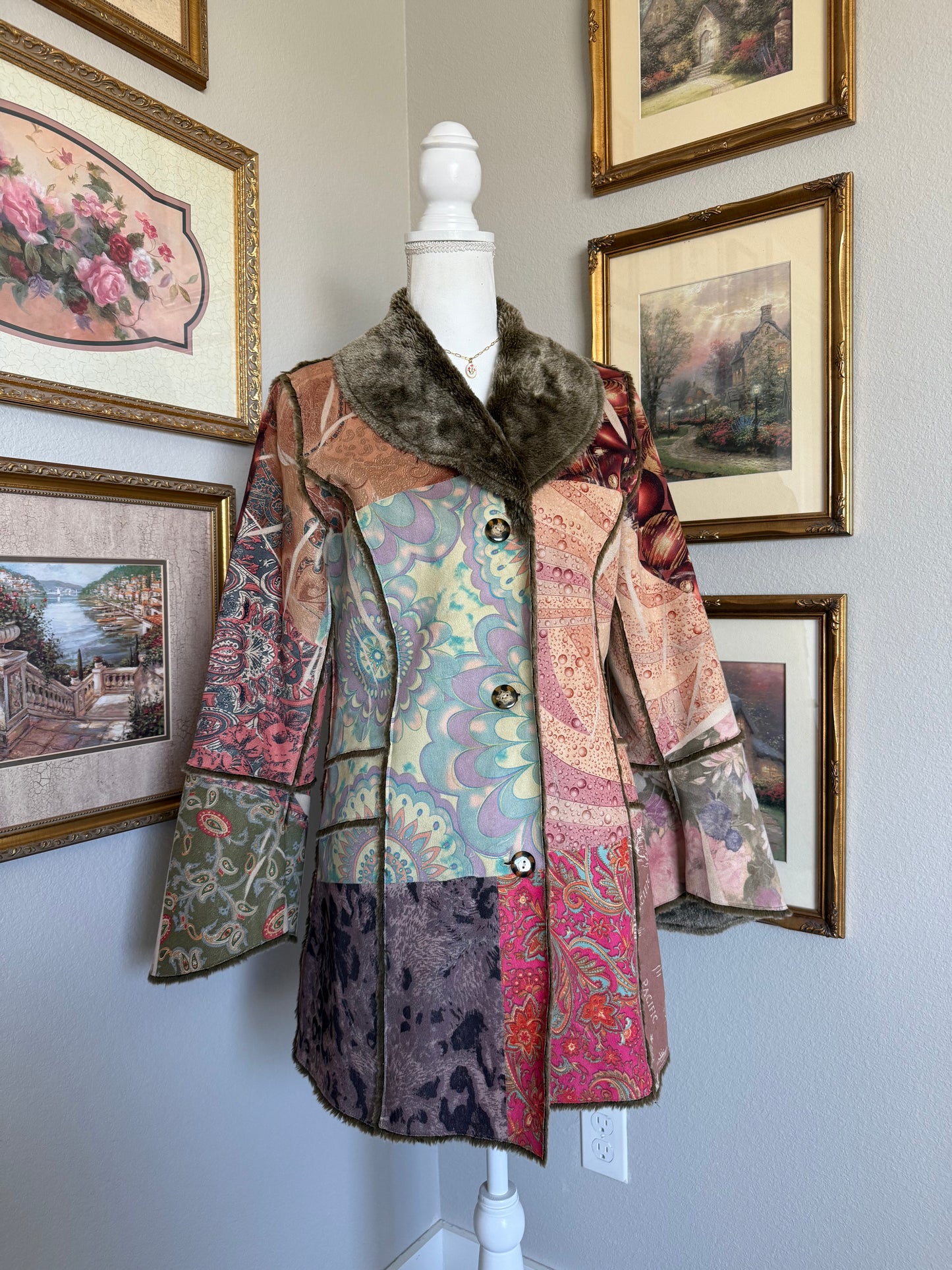 Fur Lined Colorful Coat