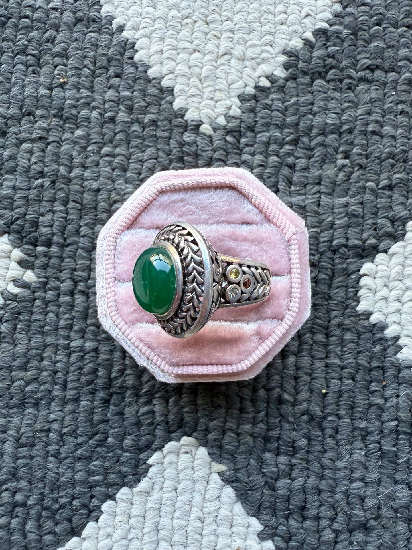 Sterling Big Green Circle Ring (6)