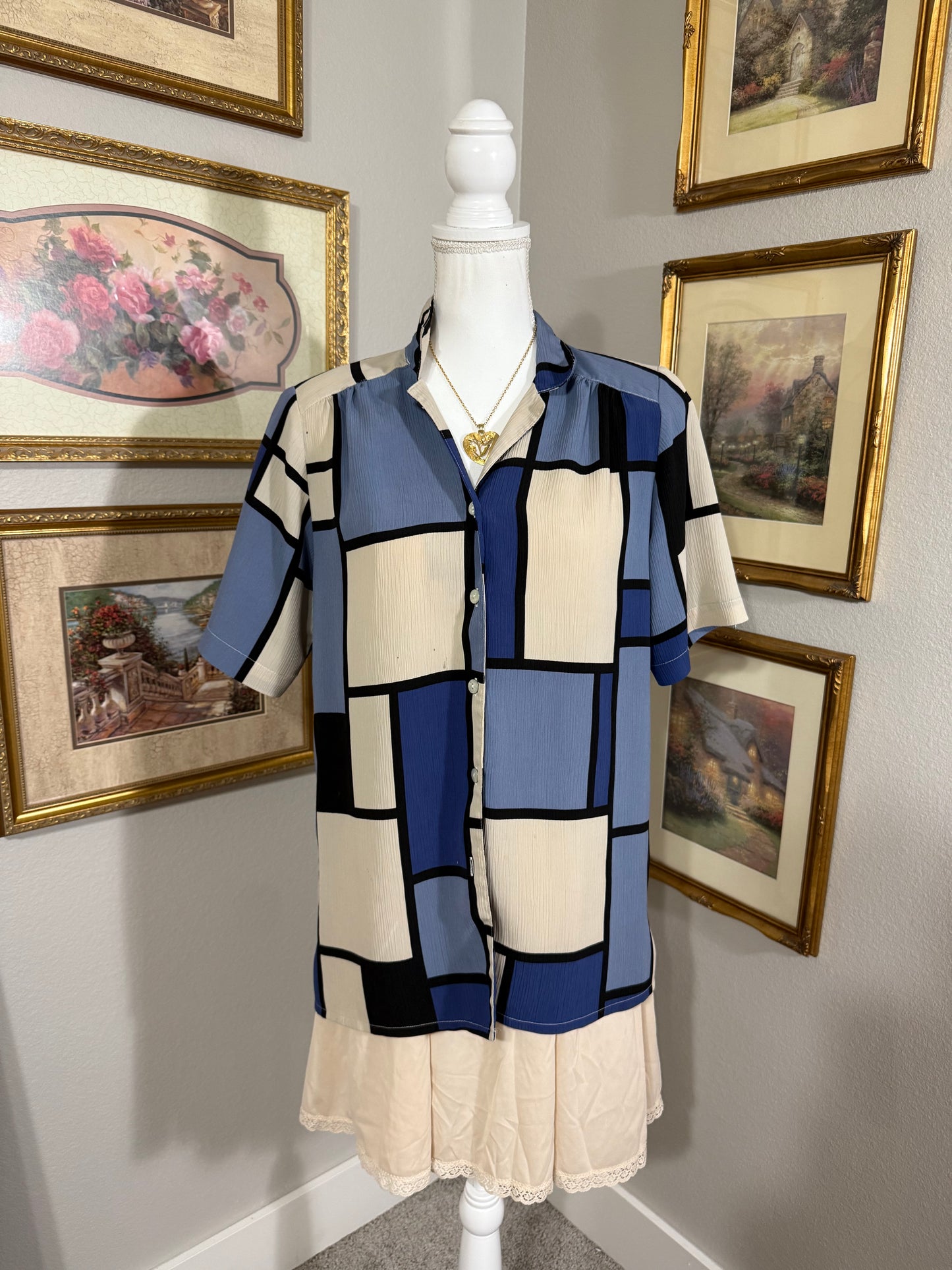 Blue Block Button Up