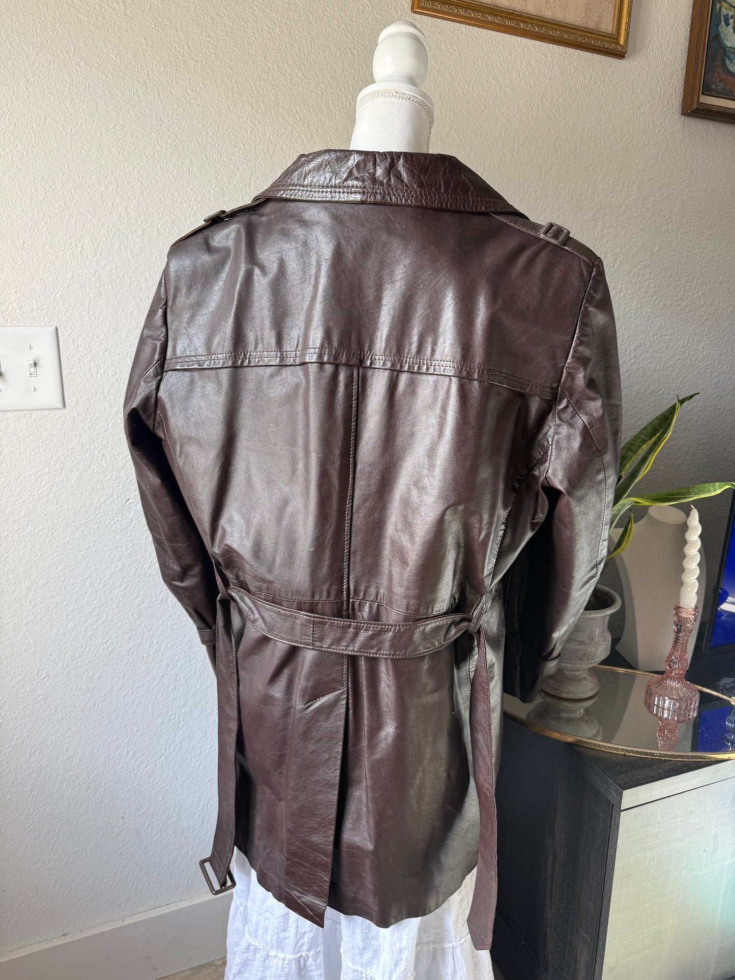 Brown Genuine Leather Trench