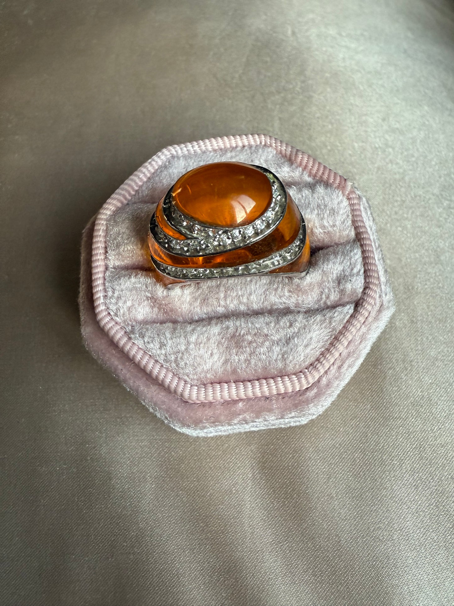 Sterling Amber Funky Ring (8.5)