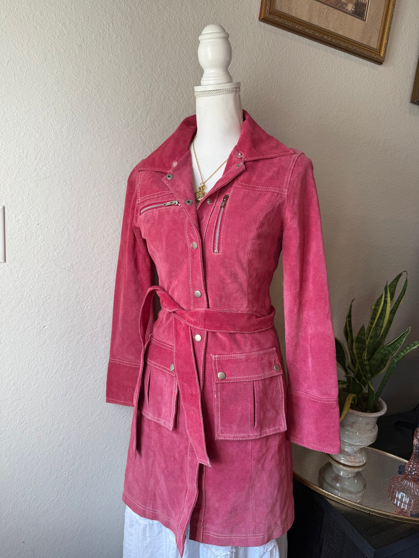 Pink Suede Trench Coat
