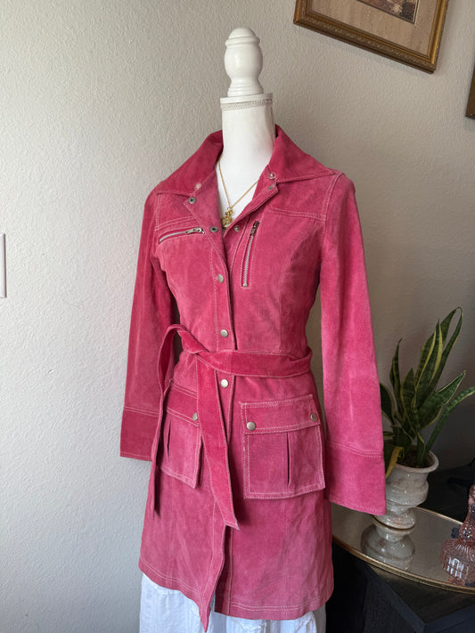 Pink Suede Trench Coat