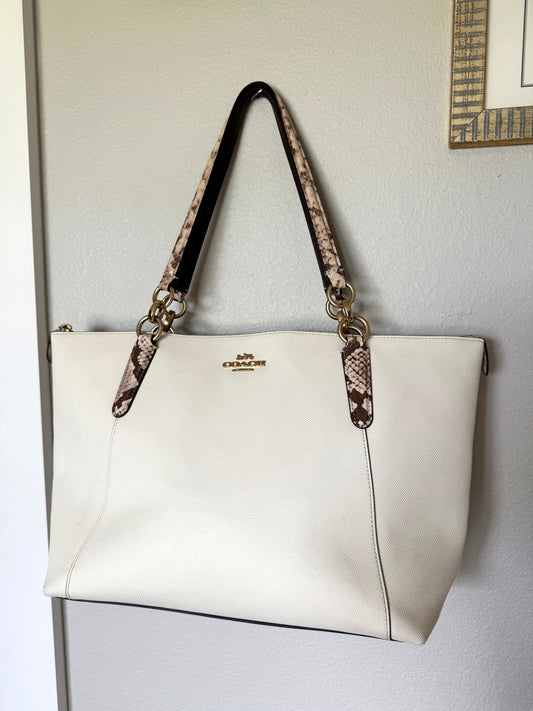 Coach White Snakeskin Tote Ava Bag