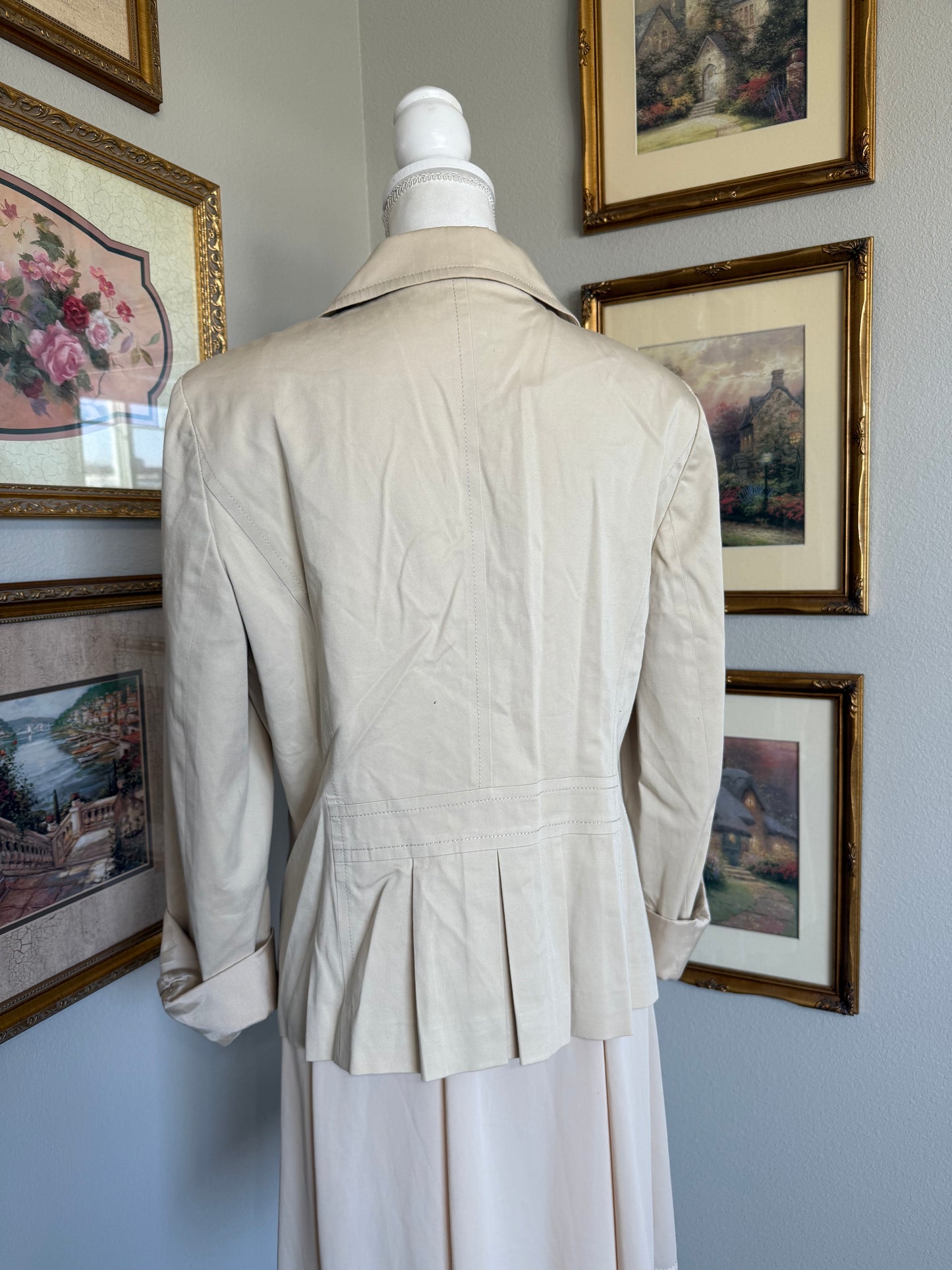 Beige Buttoned Pleated Jacket