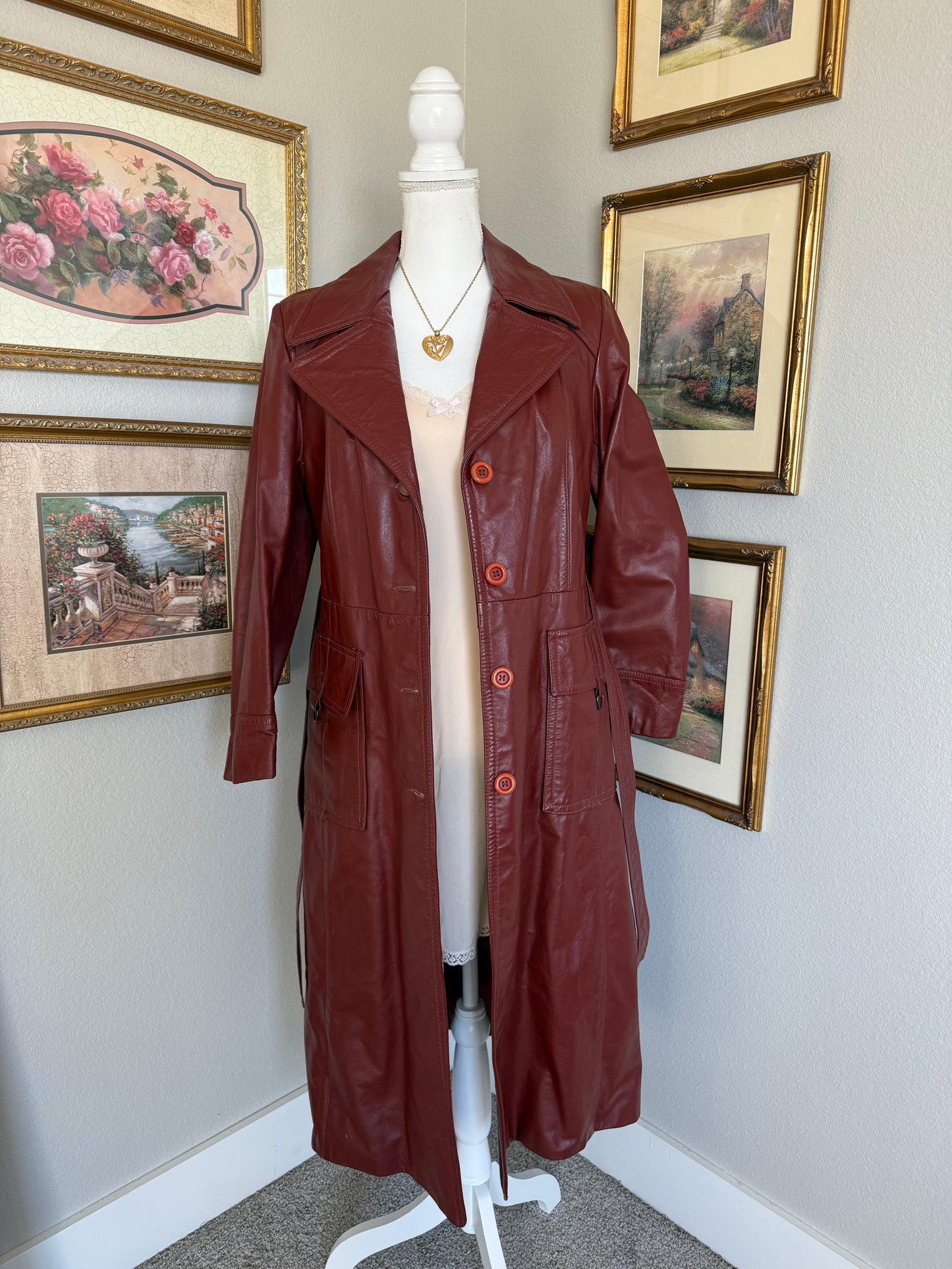 Red Leather Trench Coat