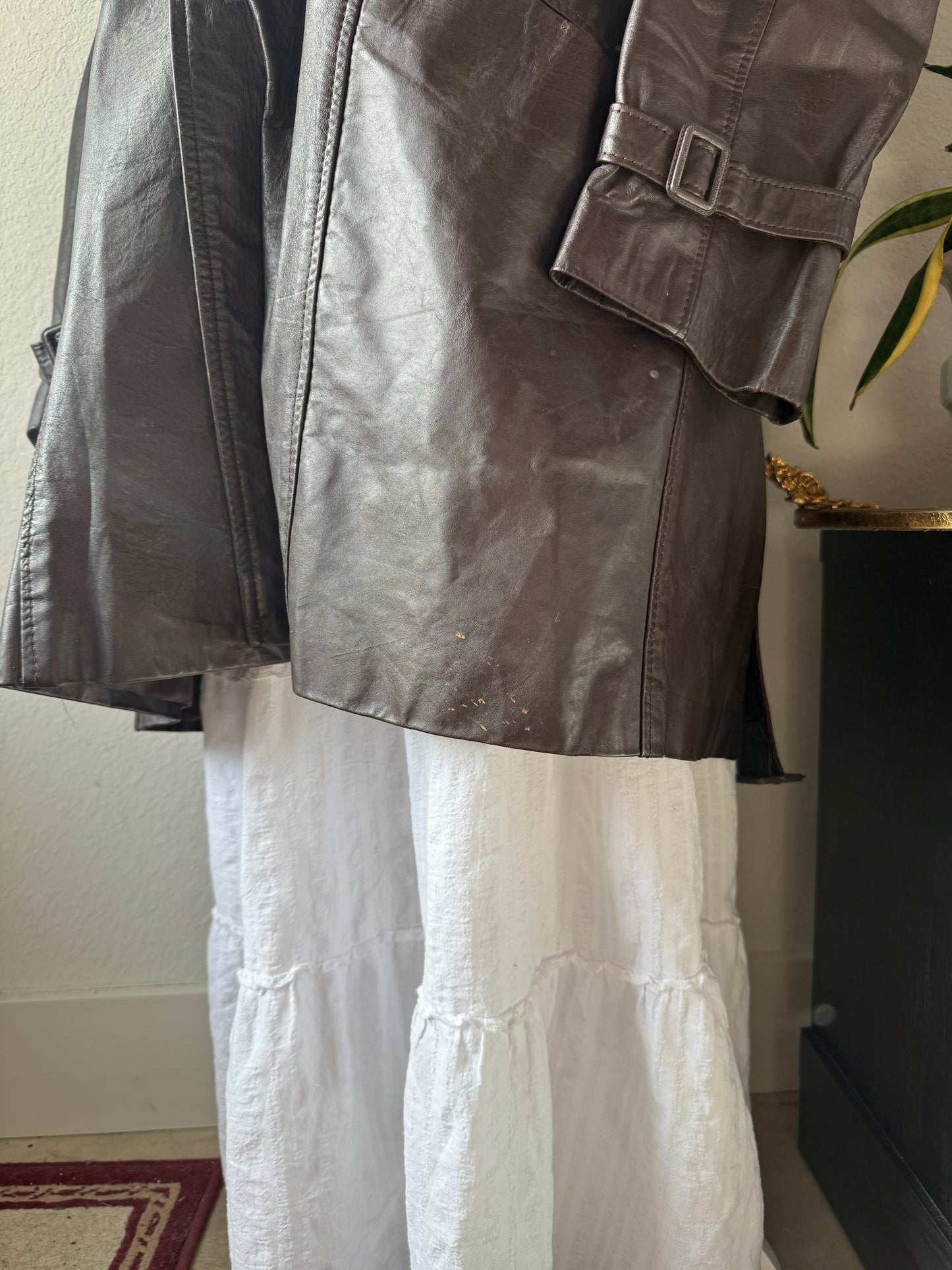 Brown Genuine Leather Trench