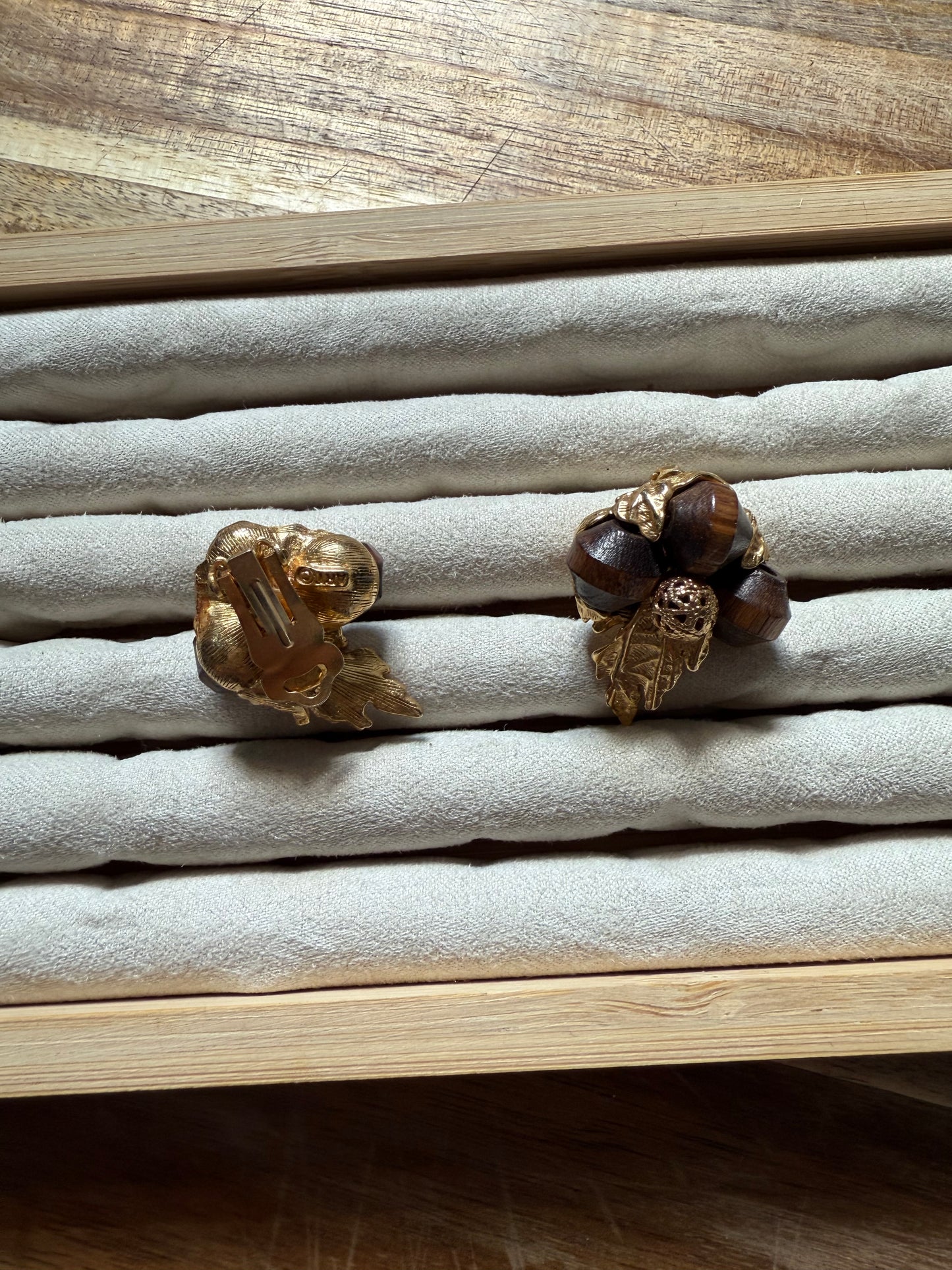 Wood & Gold Clip-On Earrings