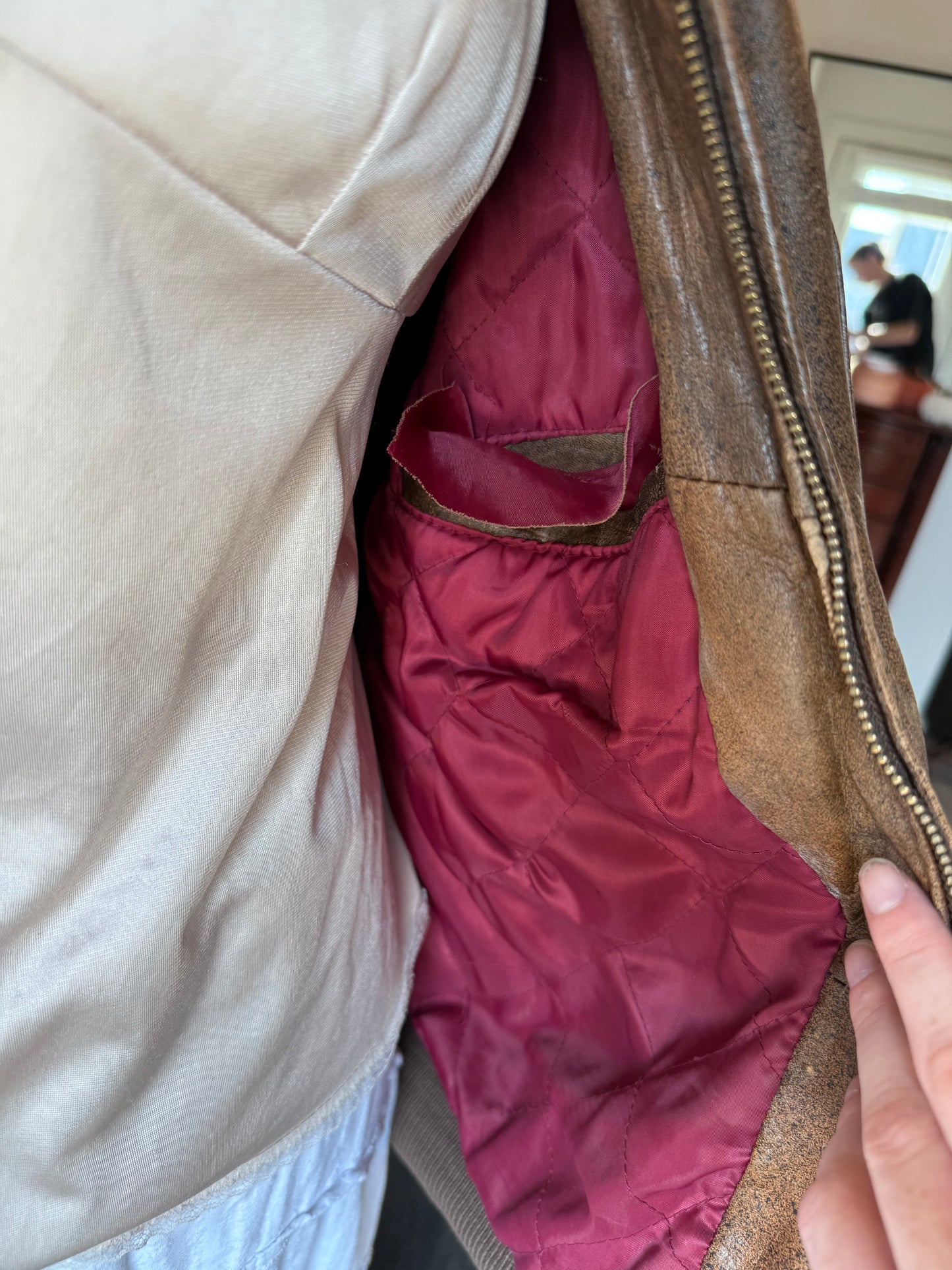 Brown Leather Bomber