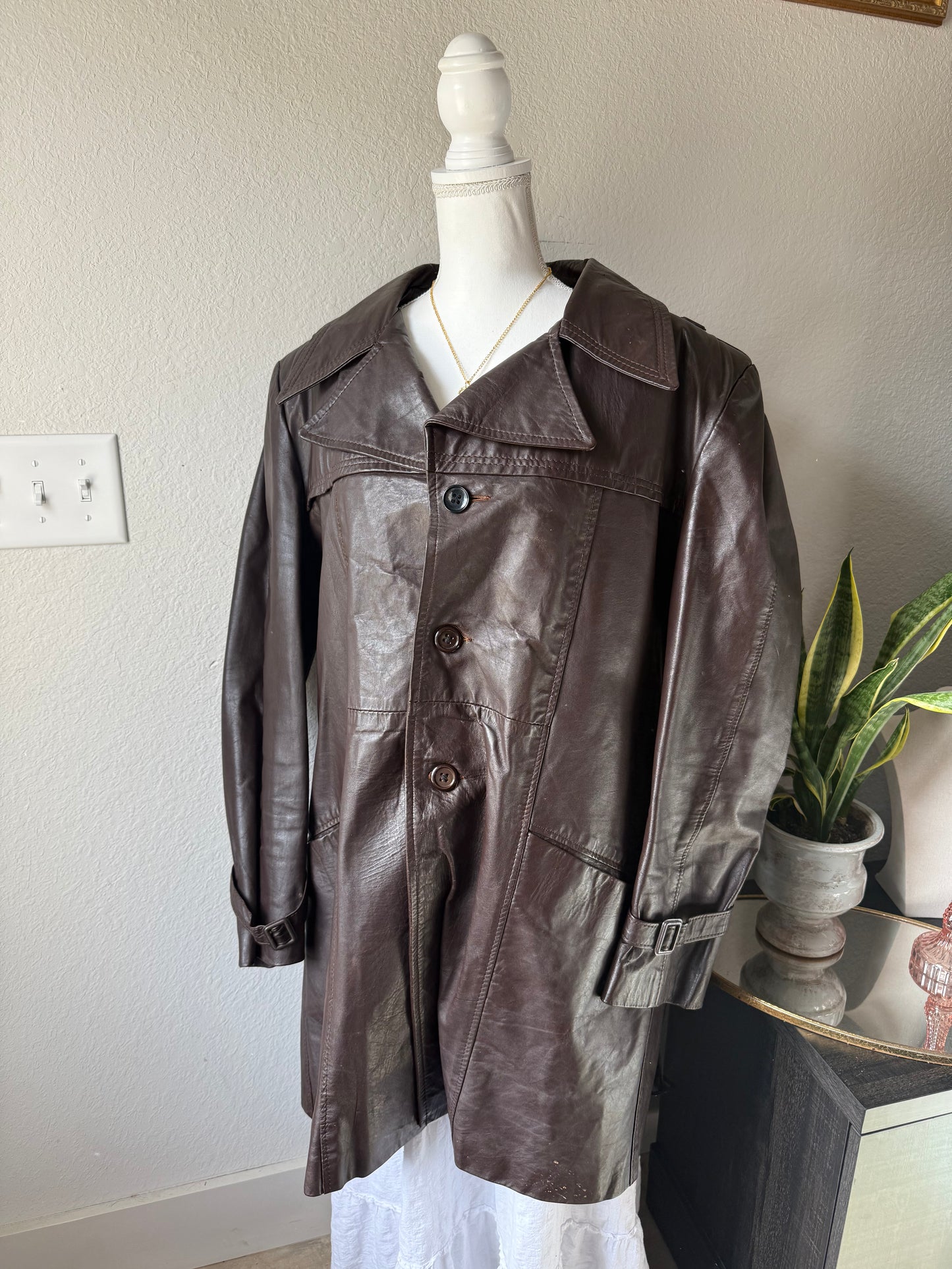Brown Genuine Leather Trench