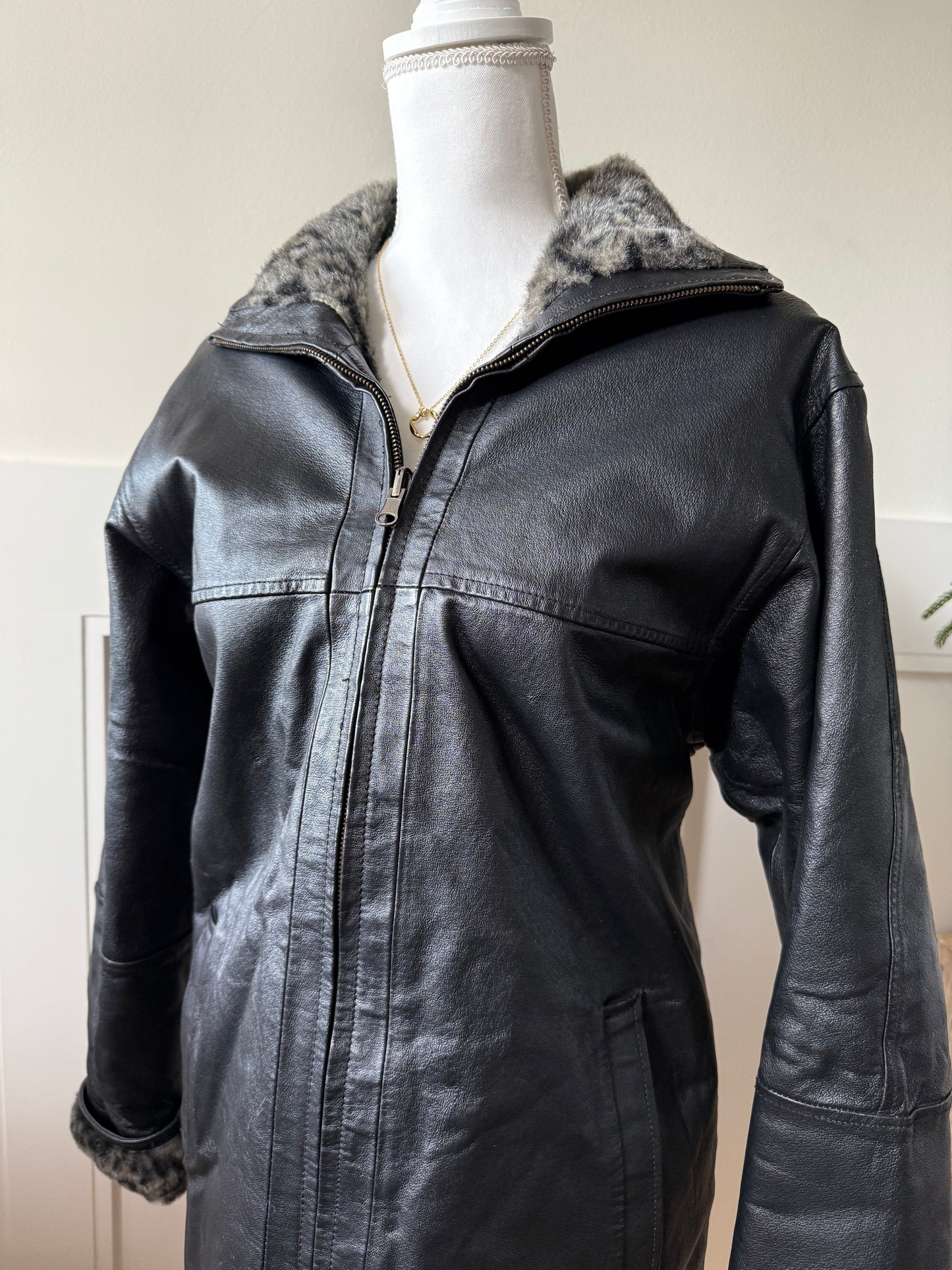 Reversible Faux Fur & Leather Coat