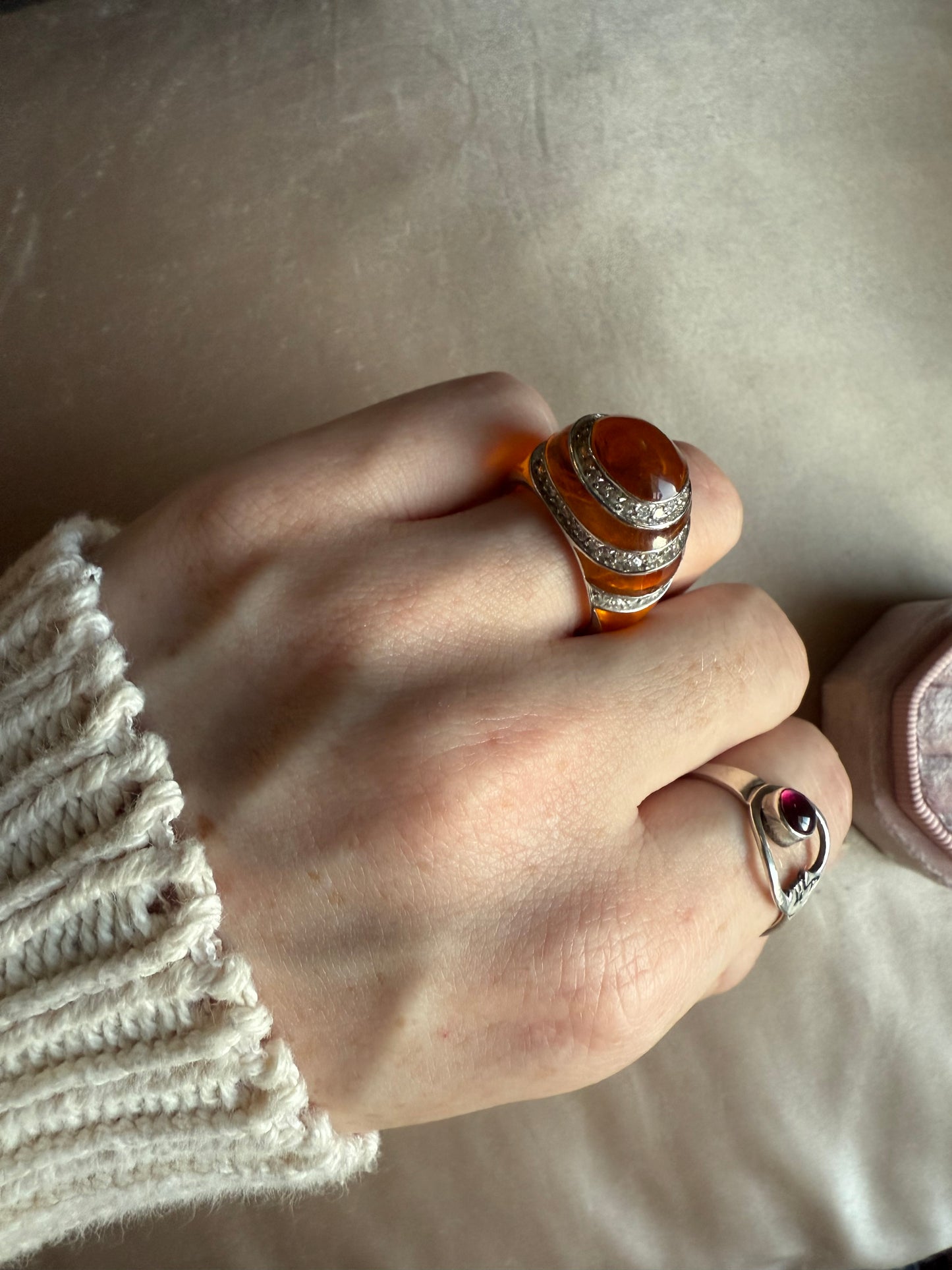 Sterling Amber Funky Ring (8.5)