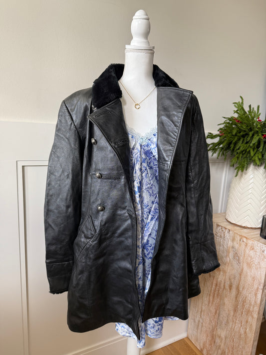 Leather Jacket with Faux Fur Collar