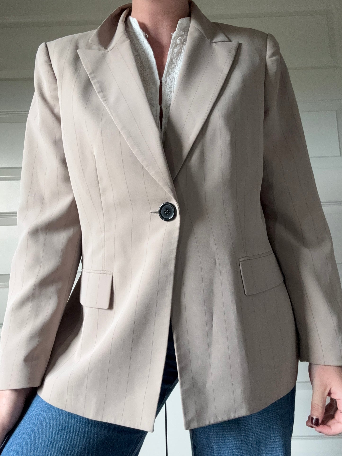 Beige Pinstripe Blazer