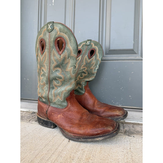 Twisted X 14 Inch Western Square Toe Cowboy Leather Boots, Size 10.5 EE