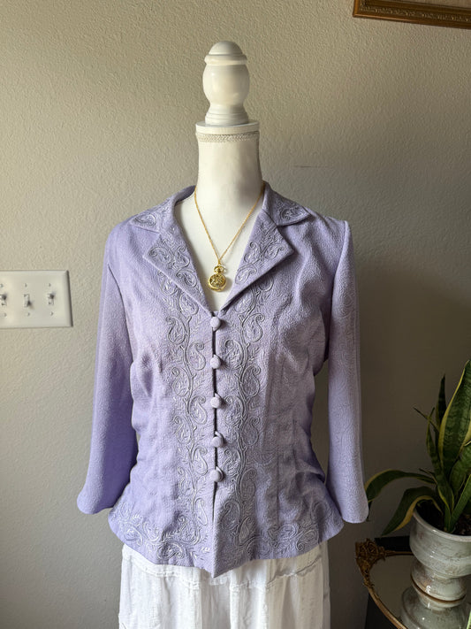 Lavender Embroidered Button Up