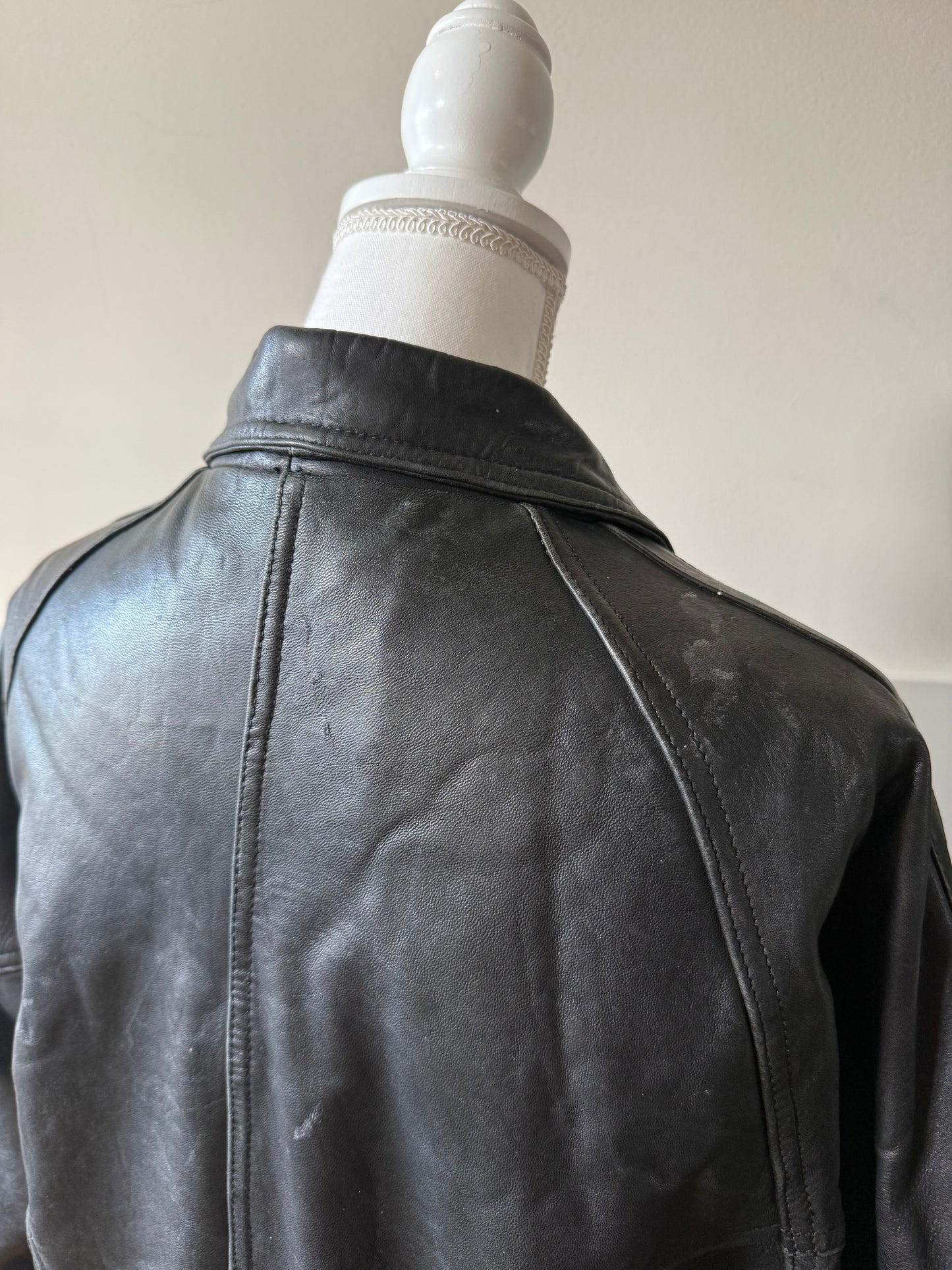 Black Leather Bomber