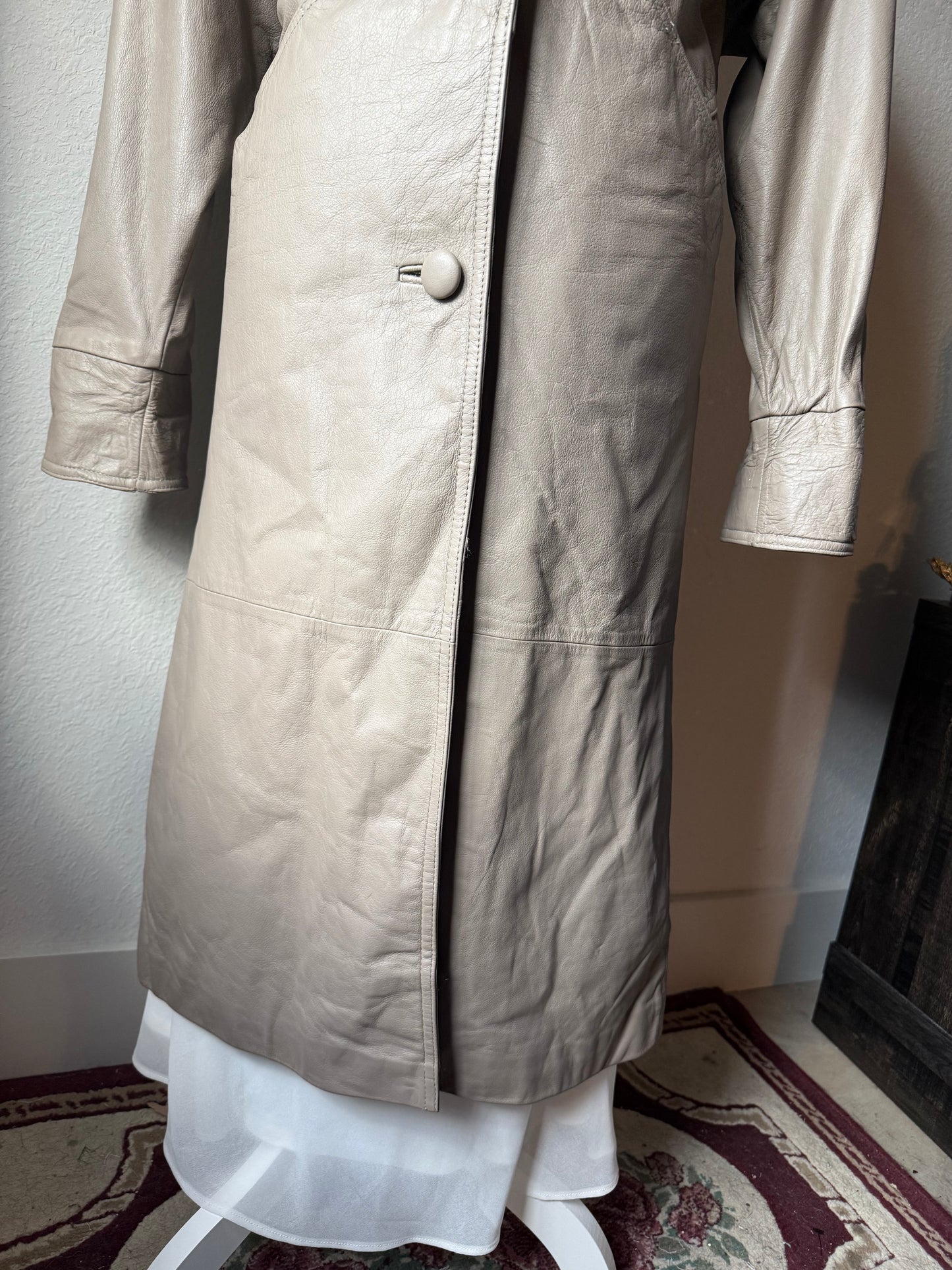Gray Leather Trench Coat