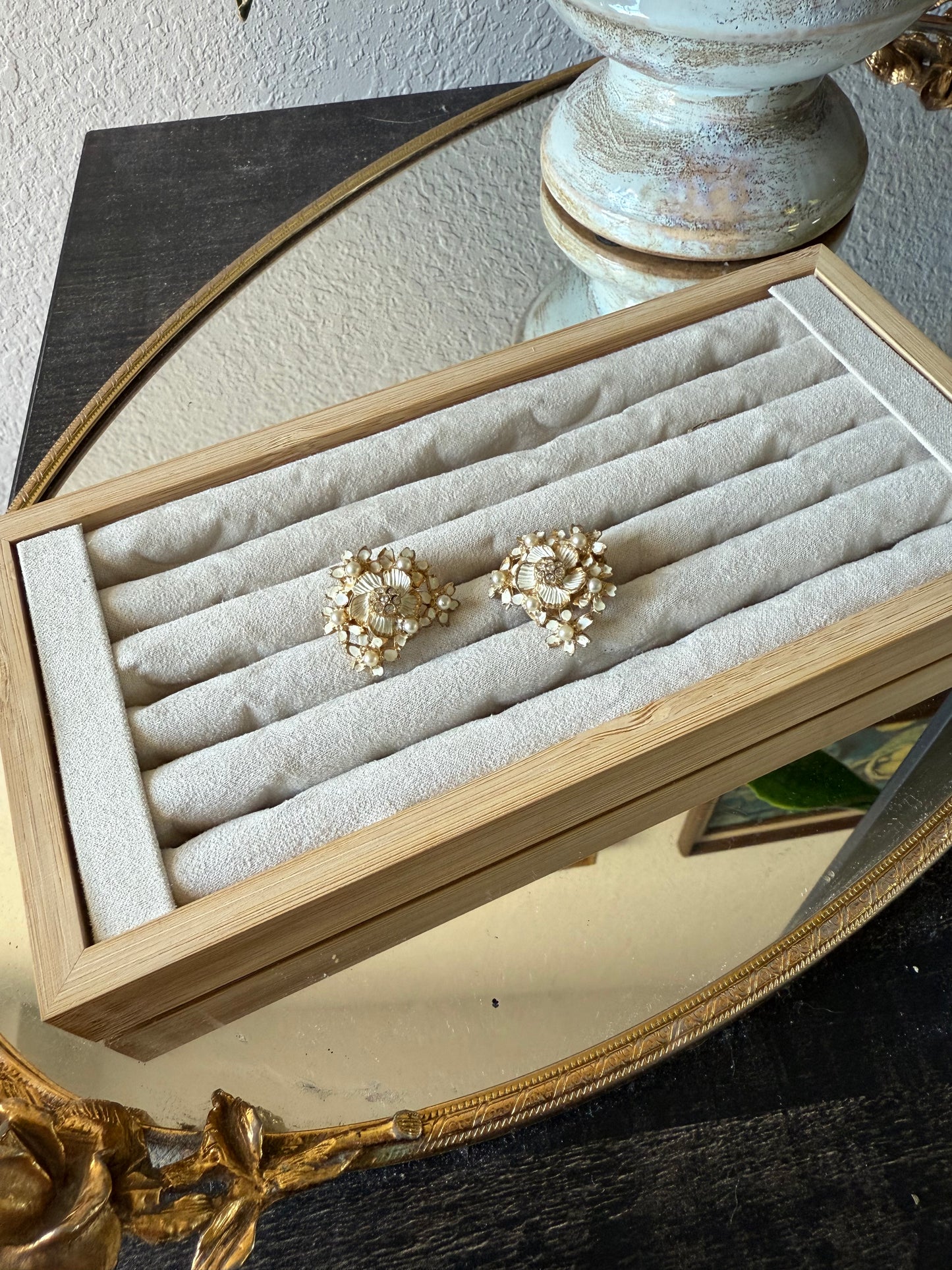 Floral Pearl Clip-On Earrings