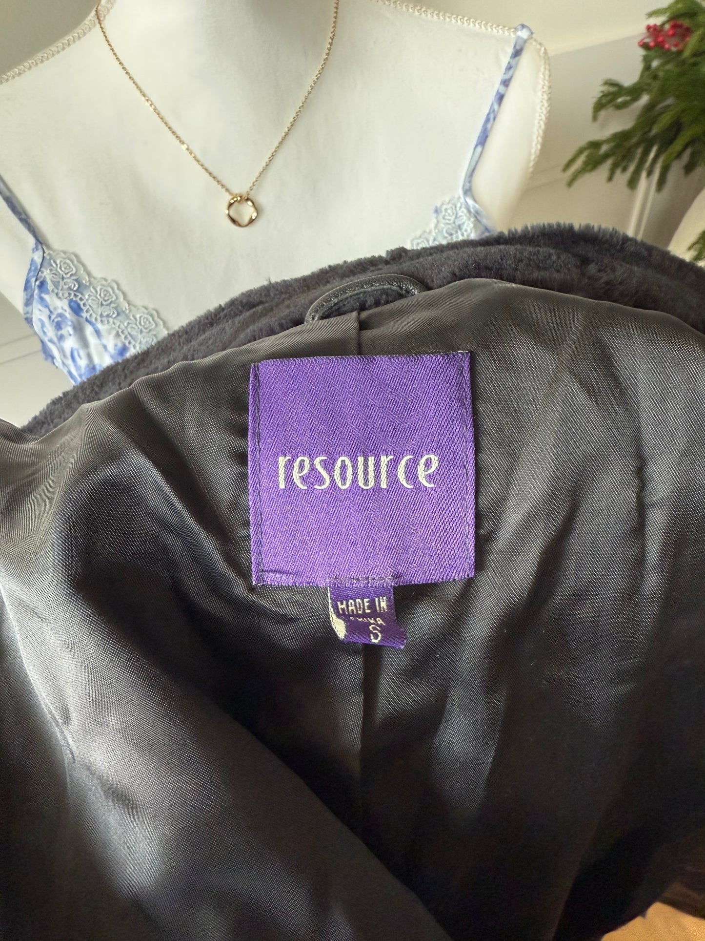 Leather Jacket with Faux Fur Collar