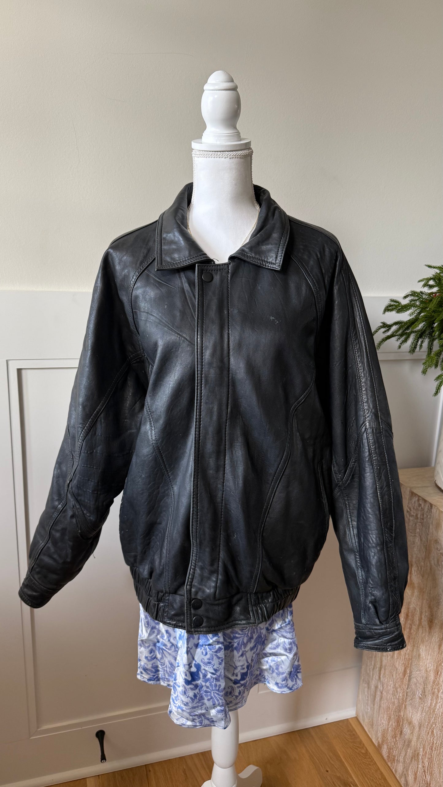 Black Leather Bomber