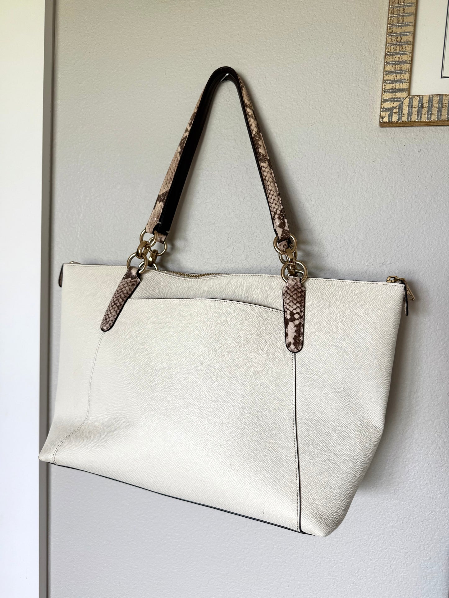 Coach White Snakeskin Tote Ava Bag