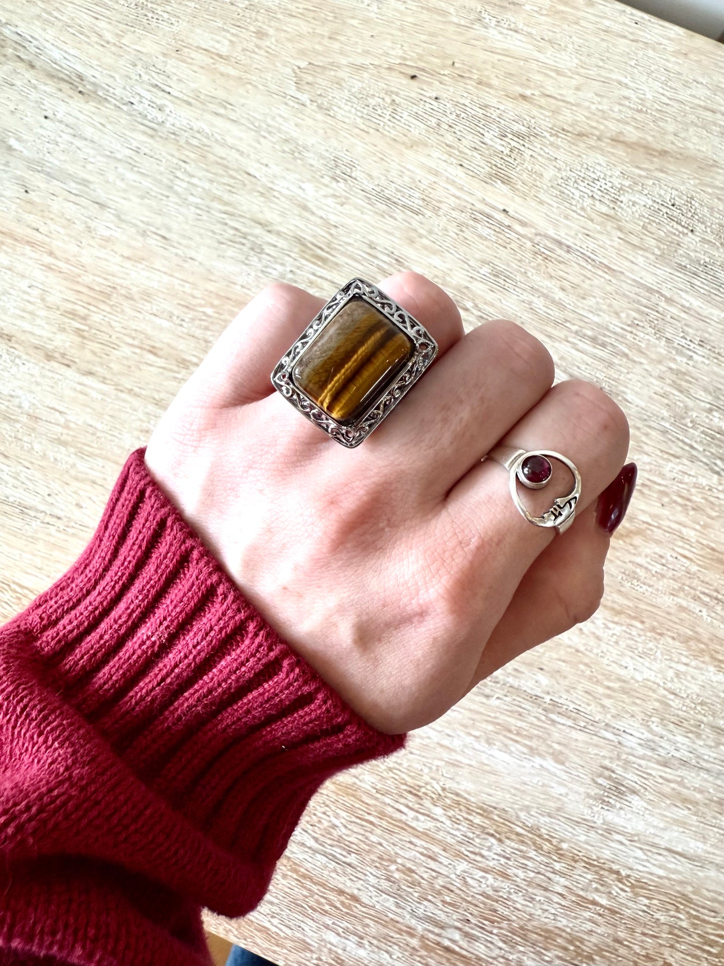 Steel Tiger's Eye Frame Ring (7)