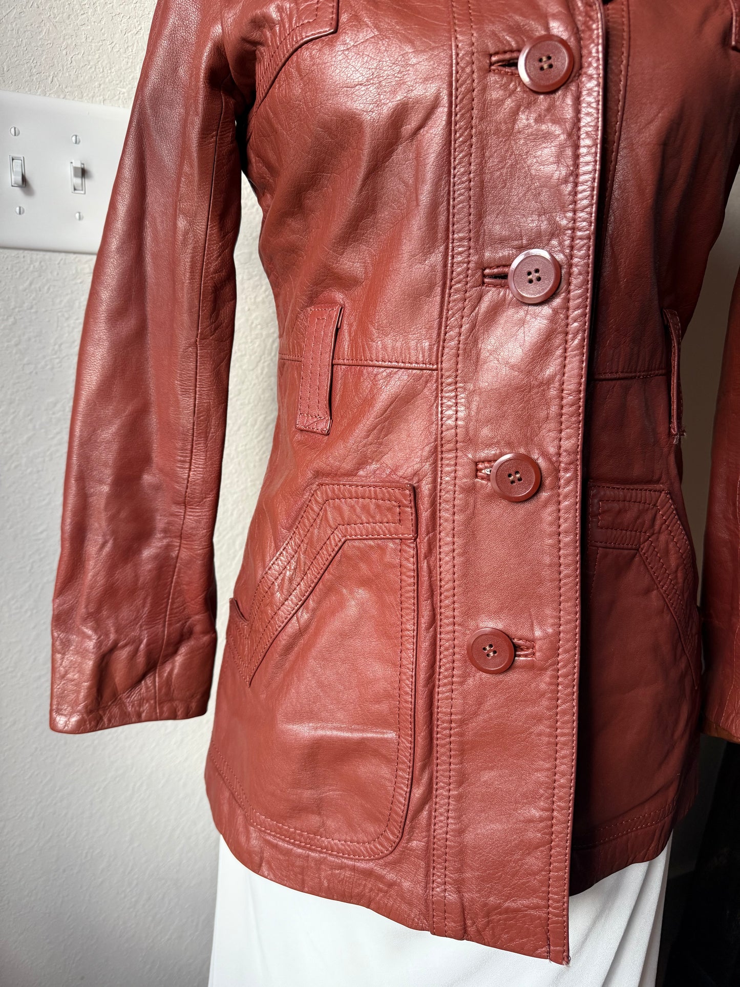 70s Rust Leather Coat