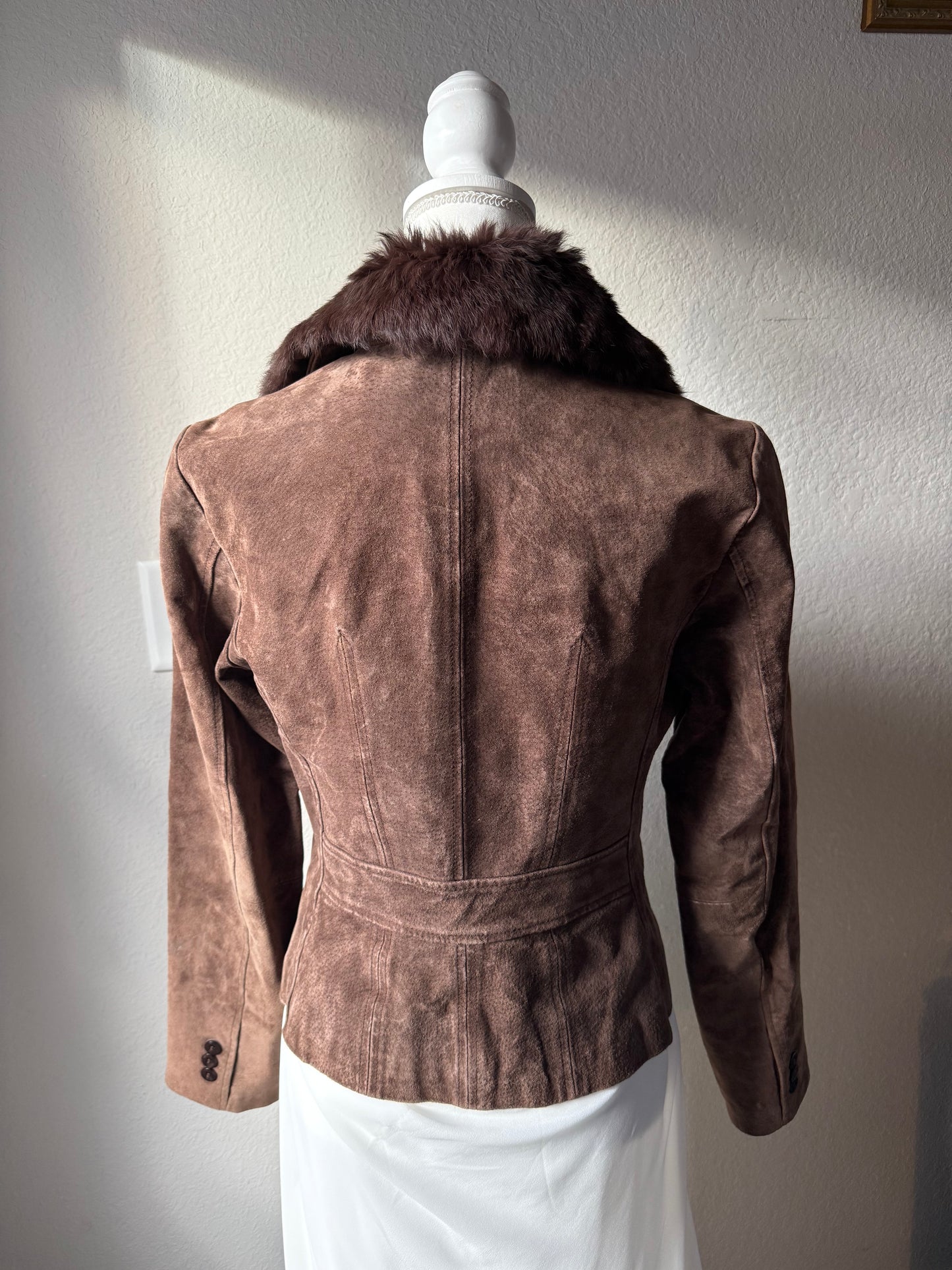Fur Trim Brown Suede Jacket