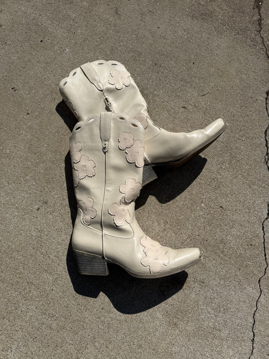 Cream Floral Boots