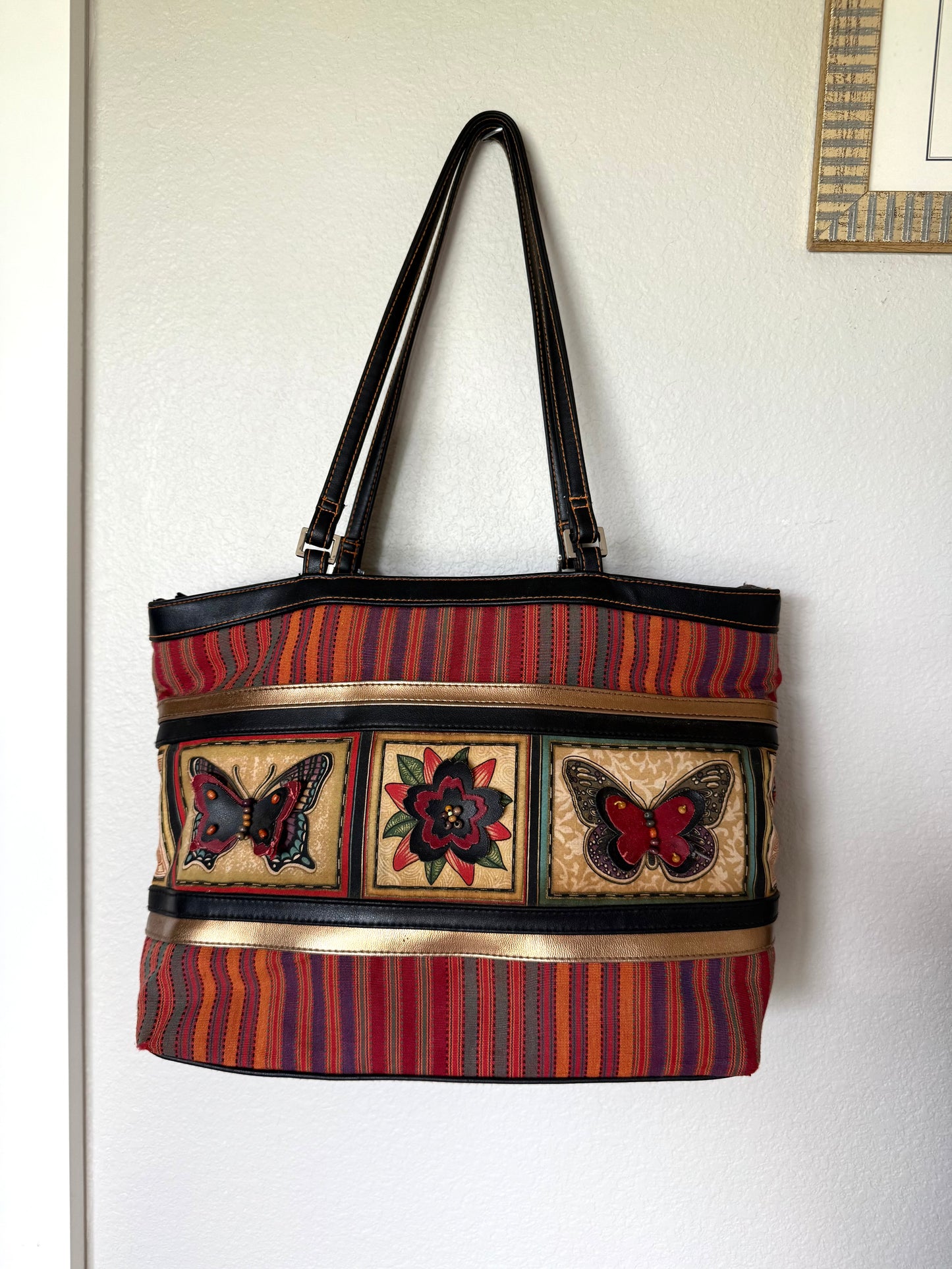 Butterfly and Flower Y2k Striped Bag